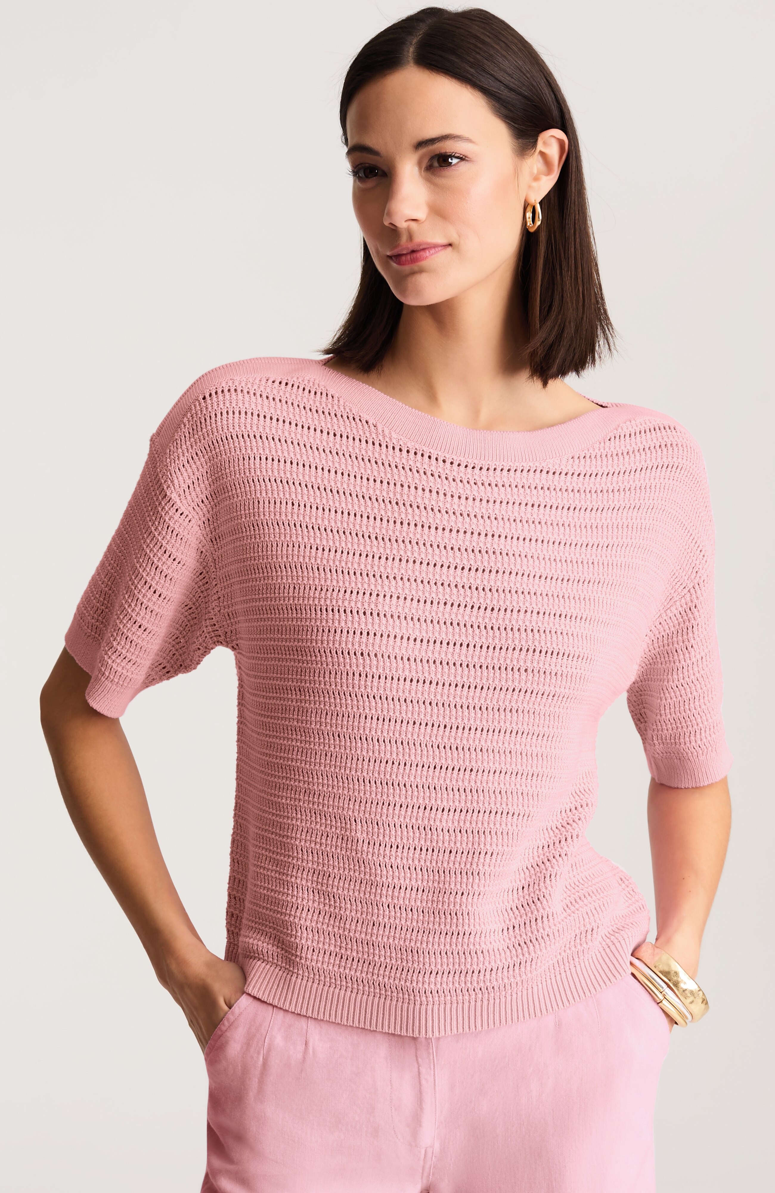 textured elbow-sleeve sweater