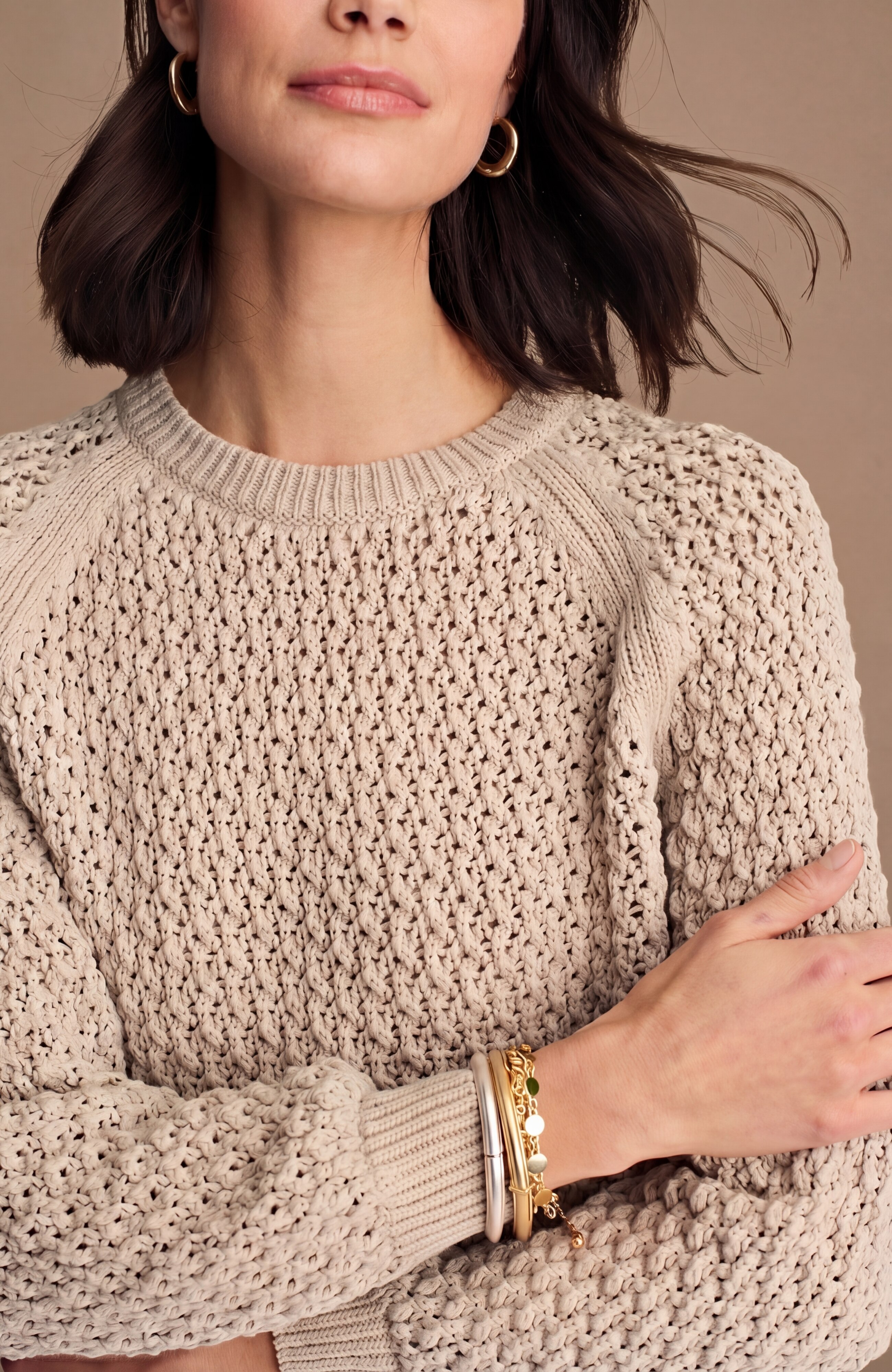 lace-textured cotton sweater