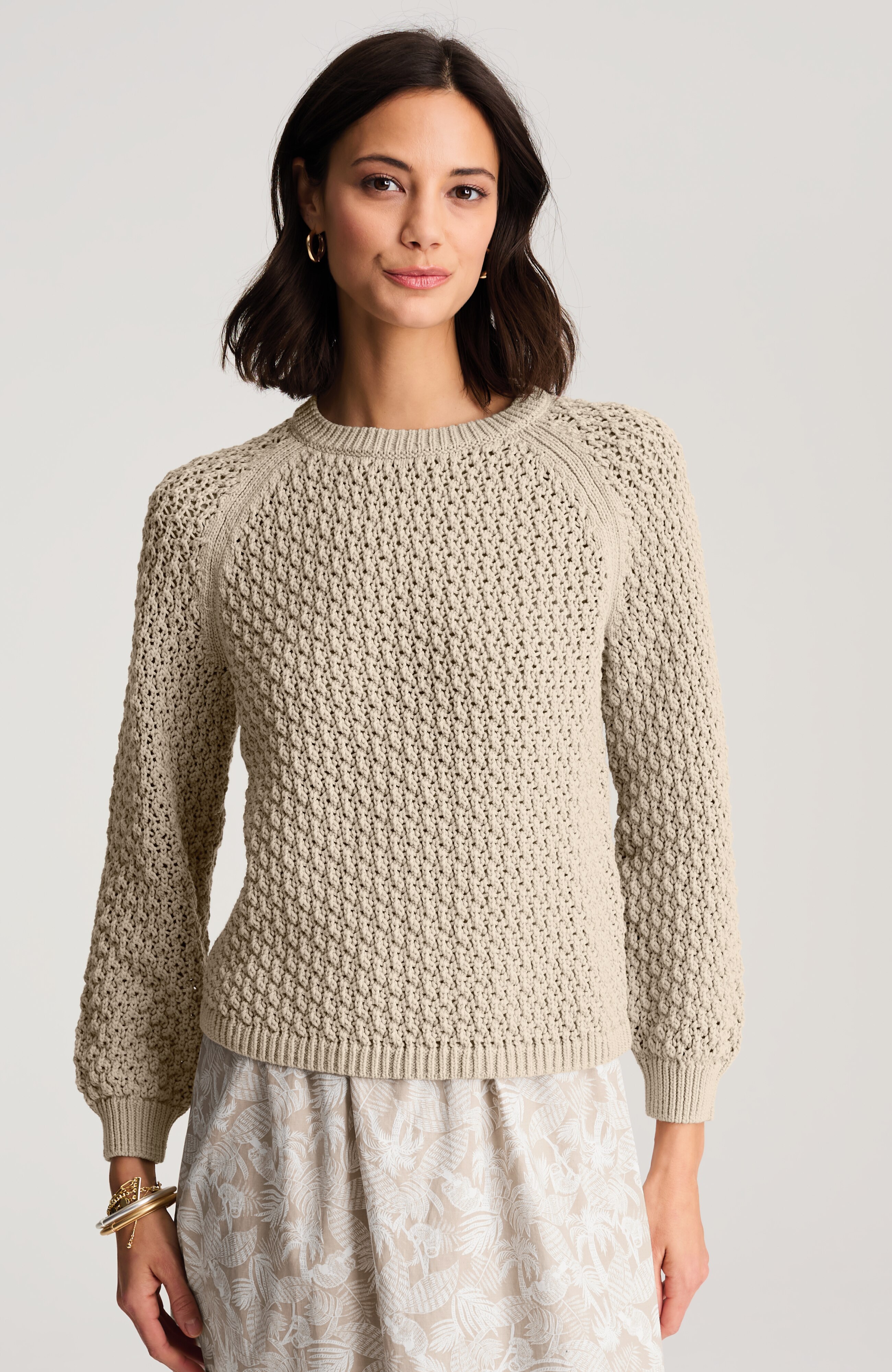 lace-textured cotton sweater
