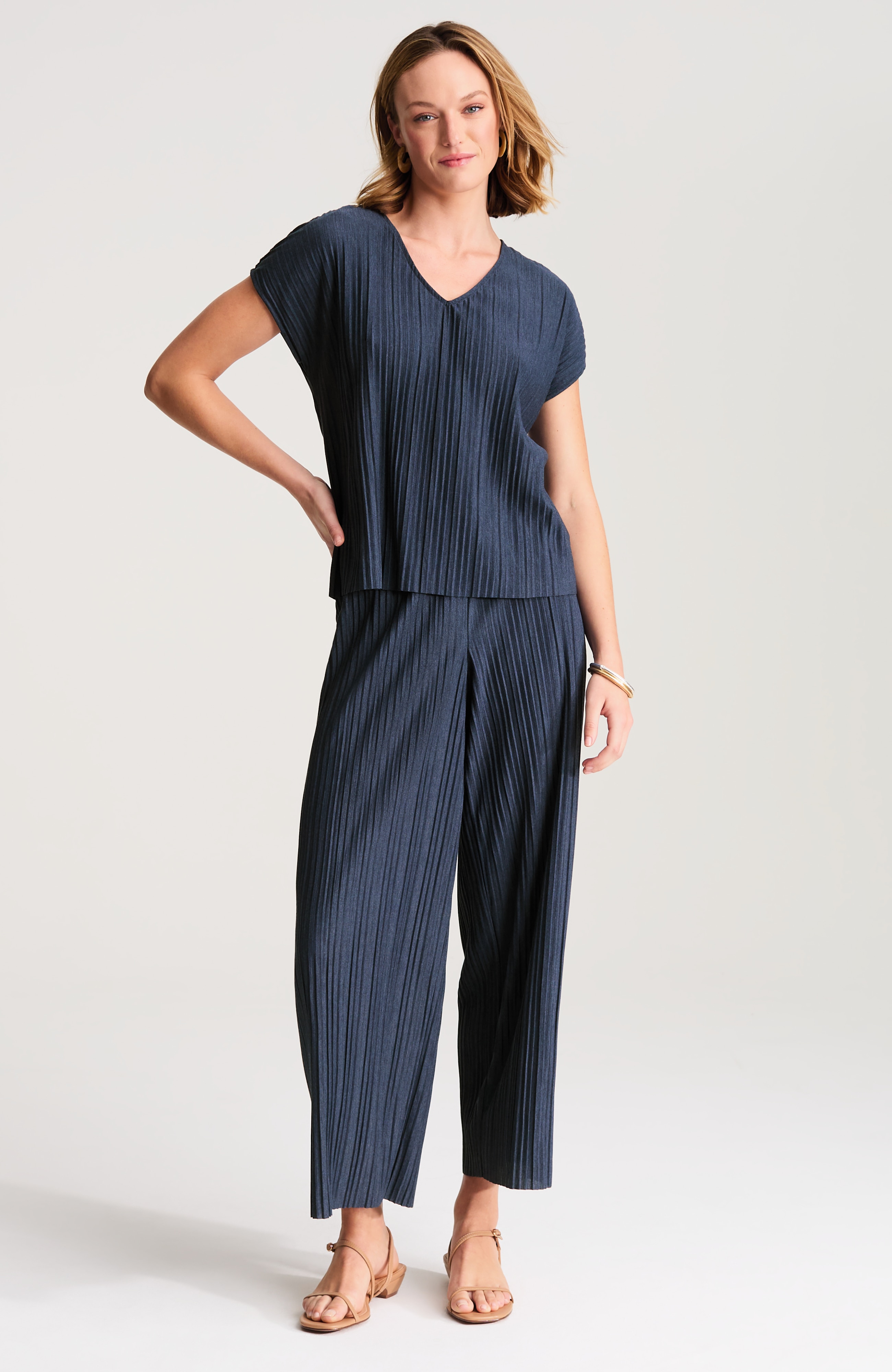 pure jill pleated cap-sleeve top