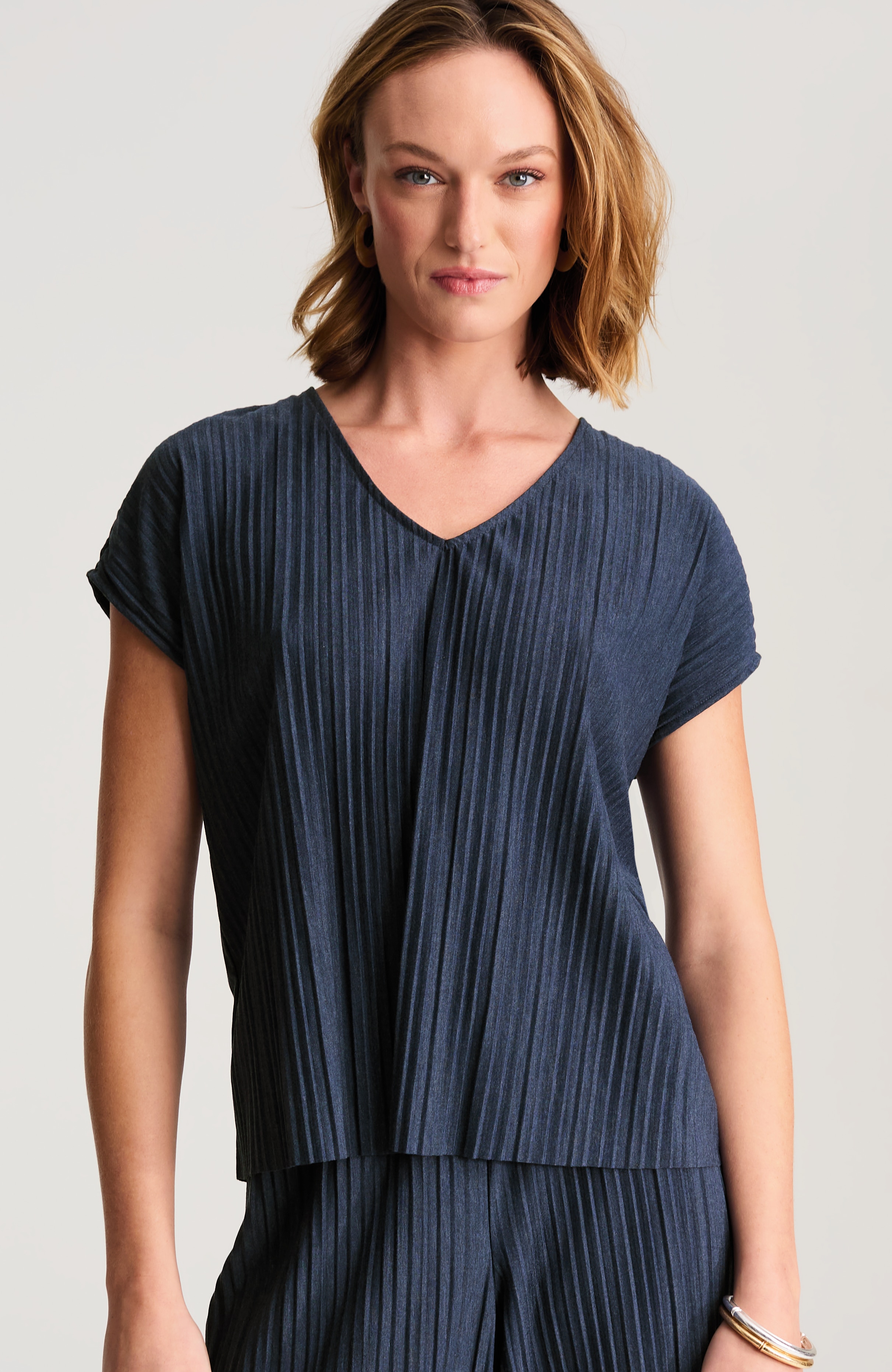 pure jill pleated cap-sleeve top