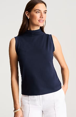 Image for Luxe Supima® Shirred Mock-Neck Top