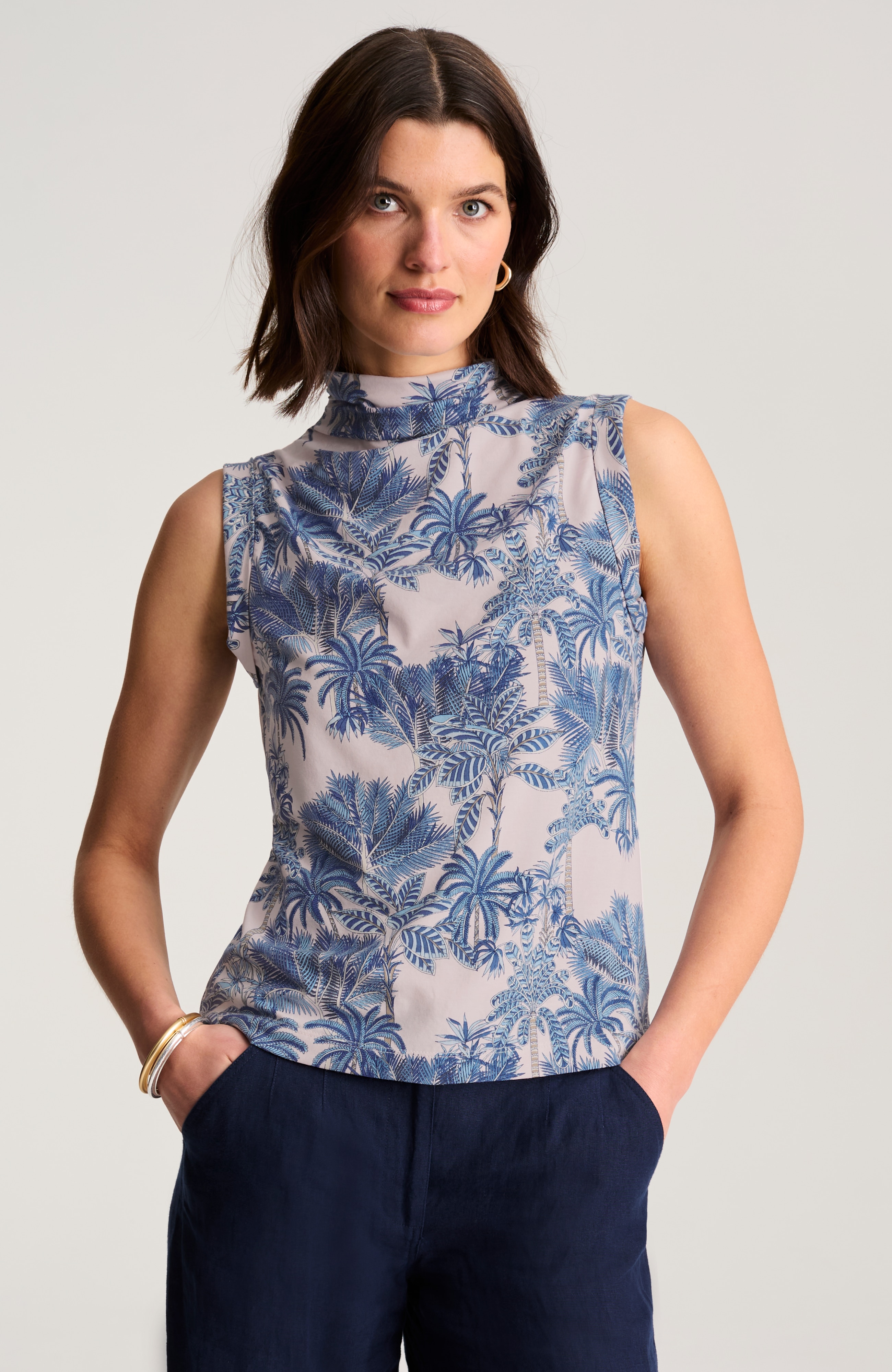 luxe supima® shirred mock-neck top