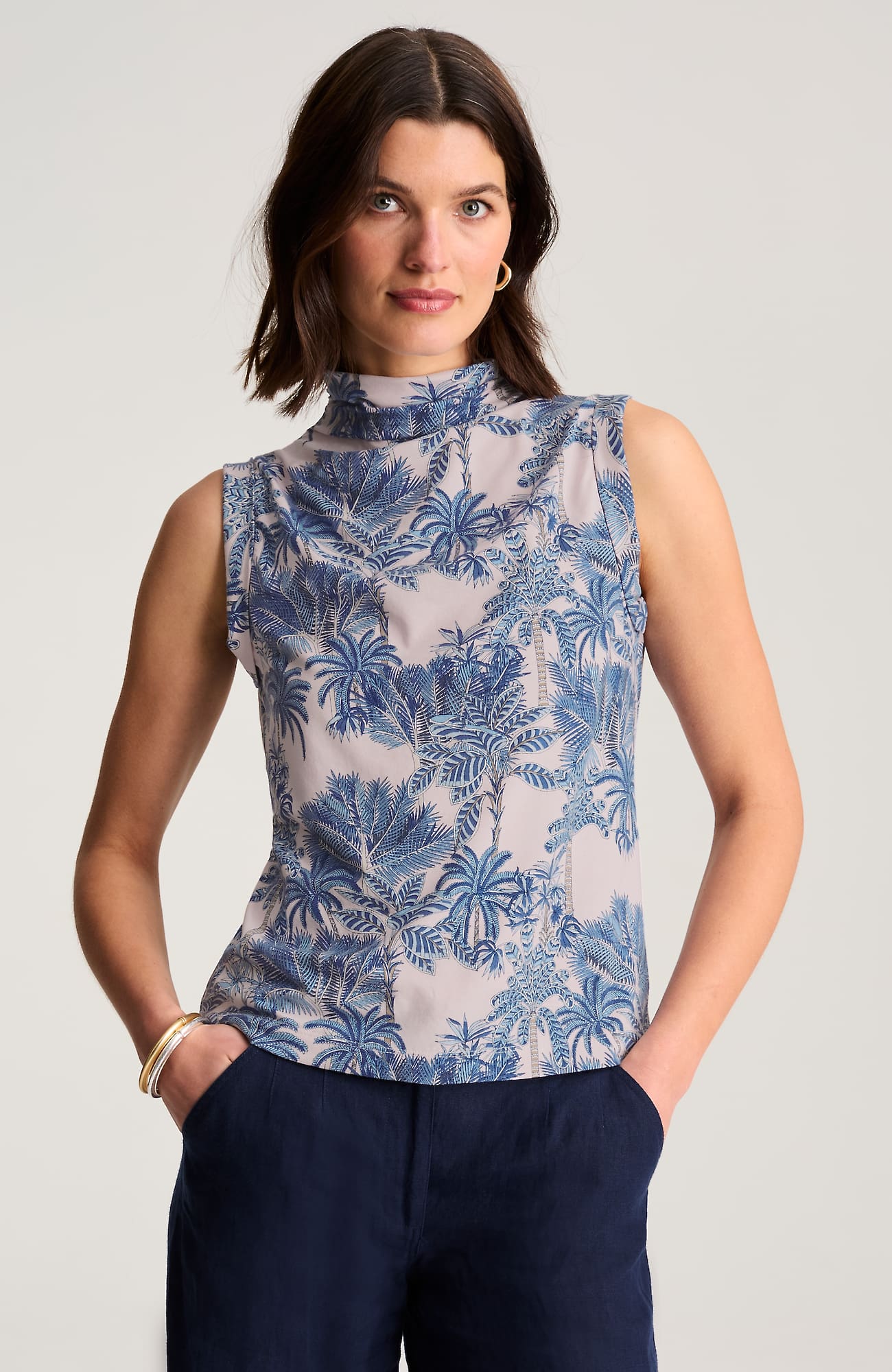 Jjill Tall Luxe Supima Shirred Mock-neck Top In Pink Wink Exquisite Tropical