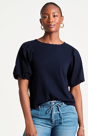 Image for Mixed-Media Elbow-Sleeve Top