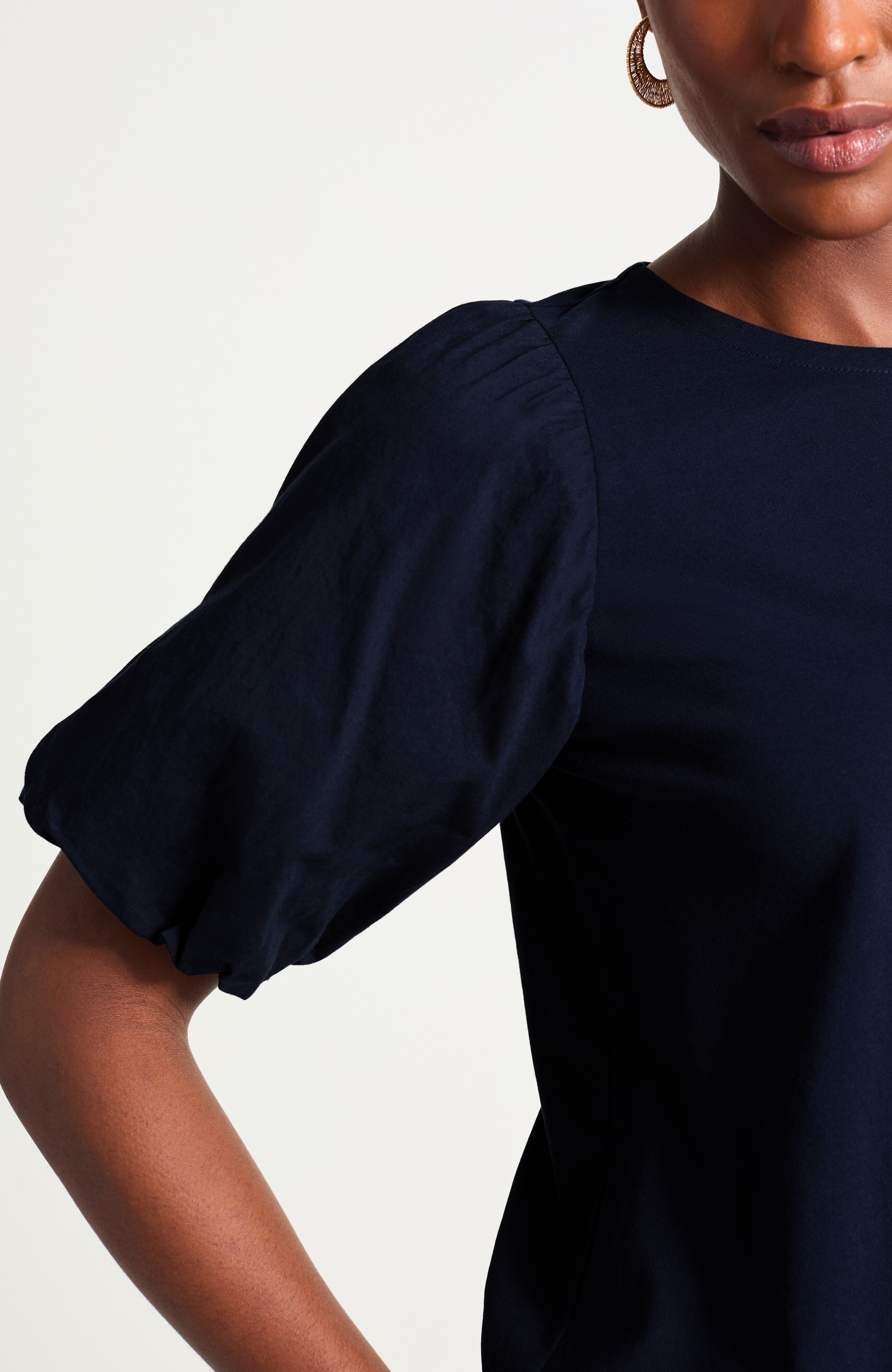 mixed-media elbow-sleeve top