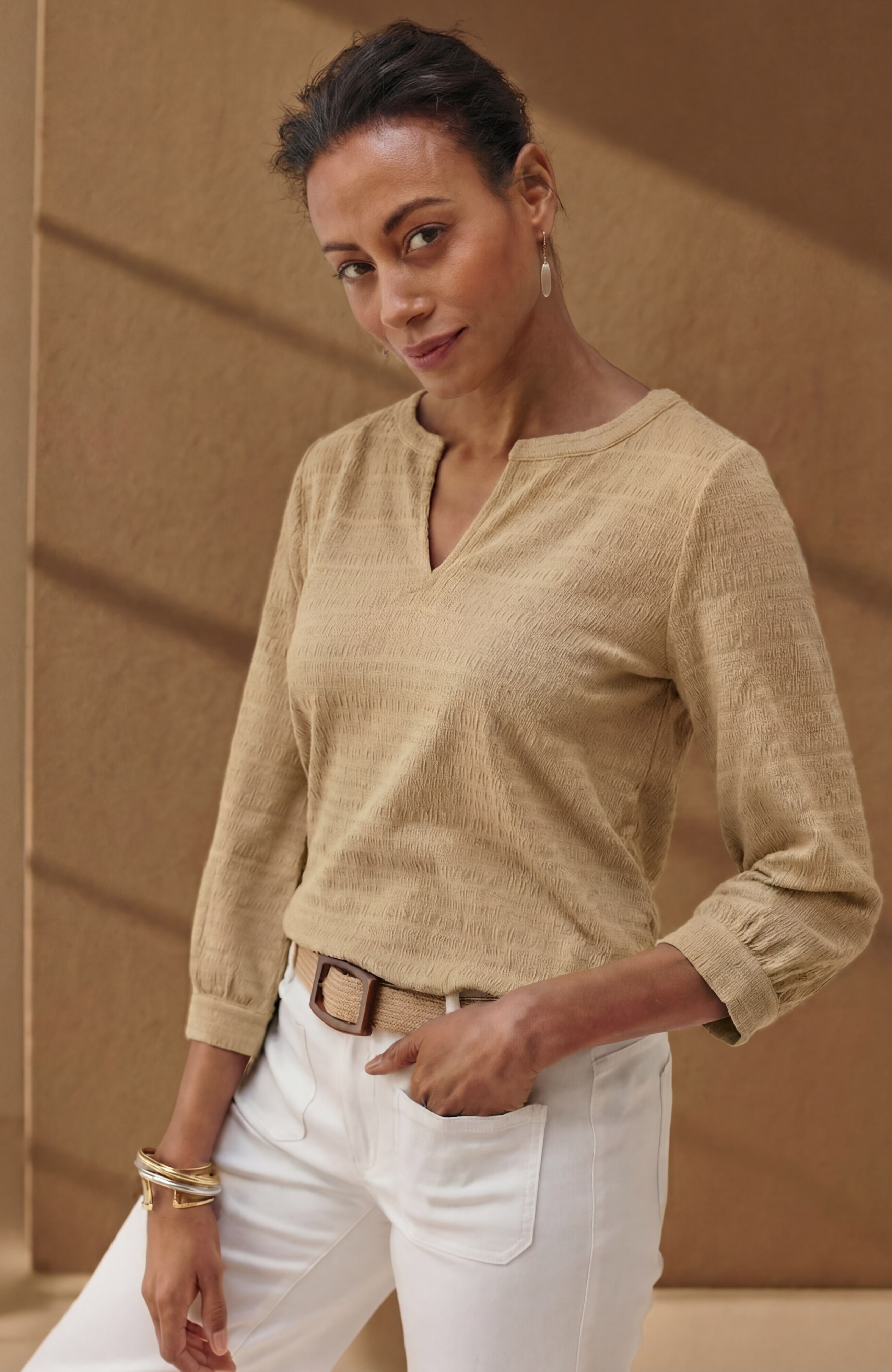 Crinkle-Textured A-Line Top | JJill