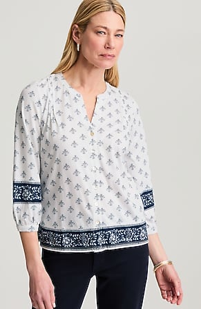 Image for Border-Print Button-Front Top