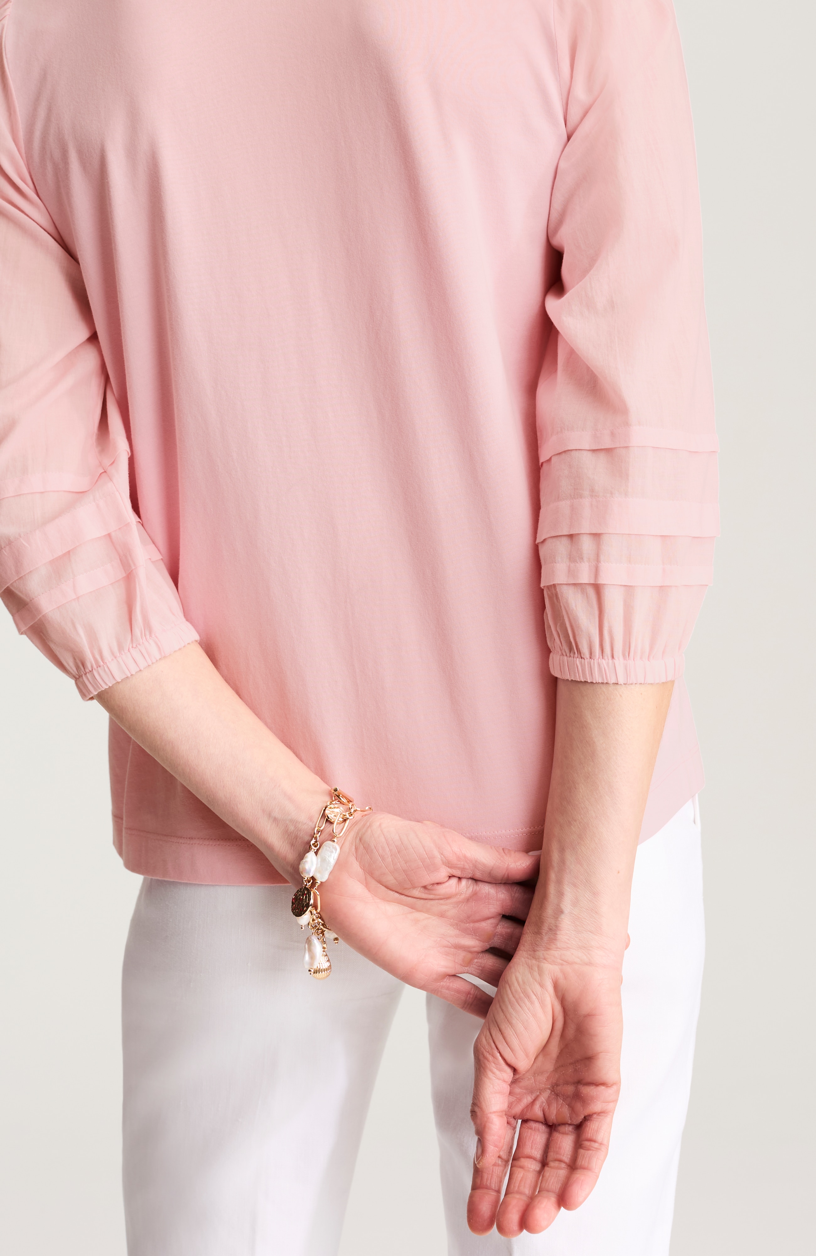 pintucked mixed-media top