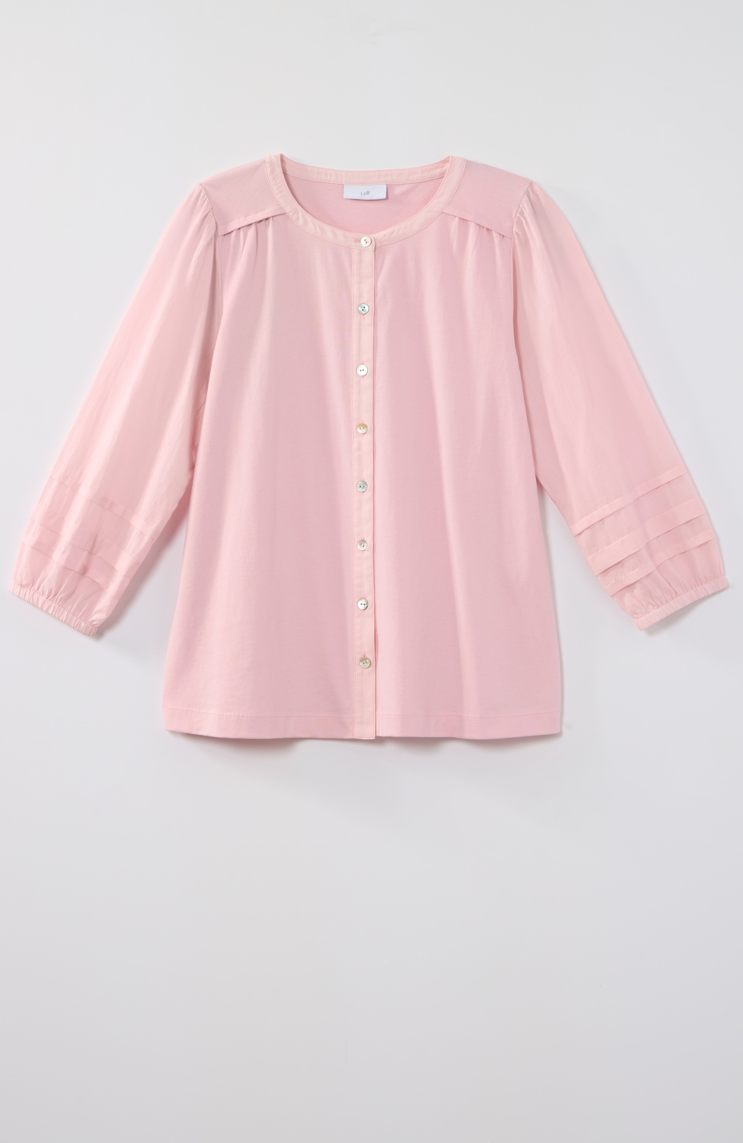 pintucked mixed-media top