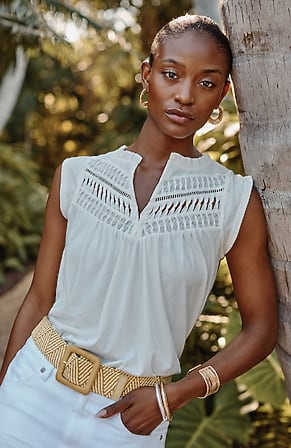 Image for Mixed-Media Ruffle-Neck Top