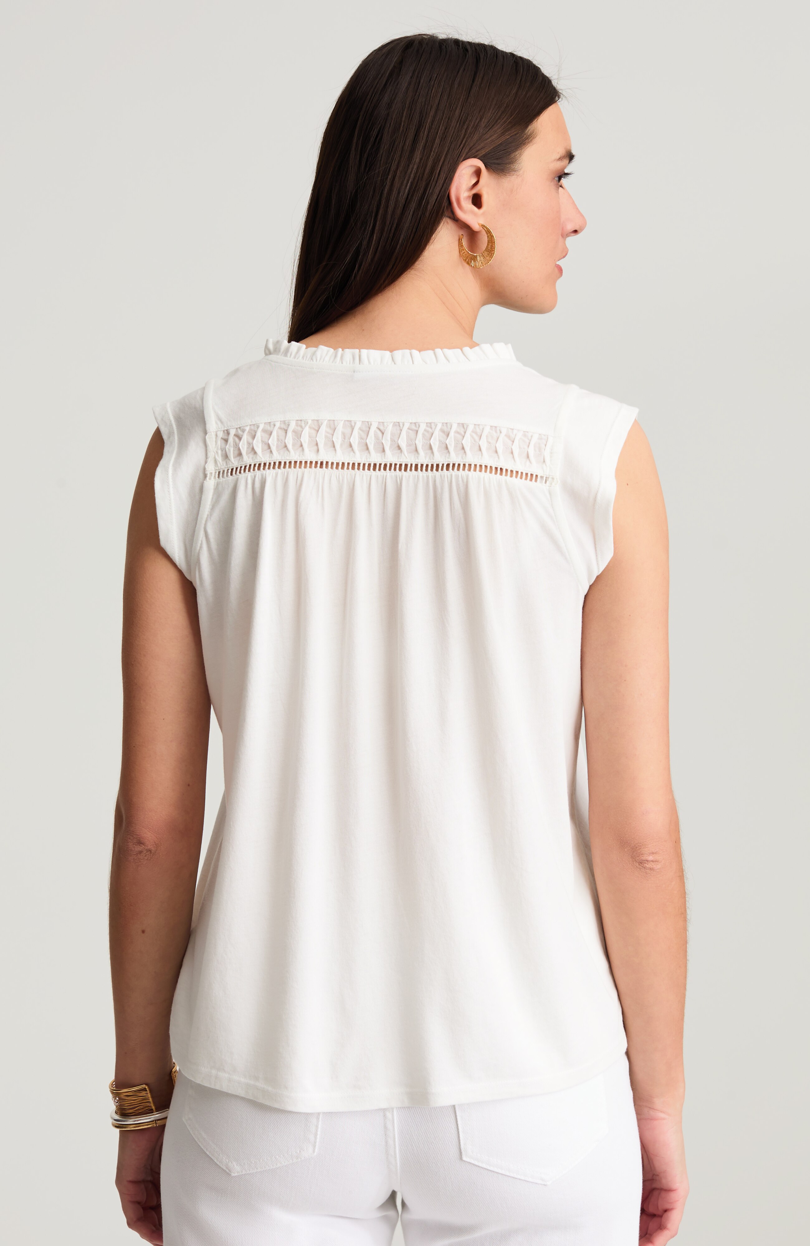 MIXED-MEDIA RUFFLE-NECK TOP | JJill