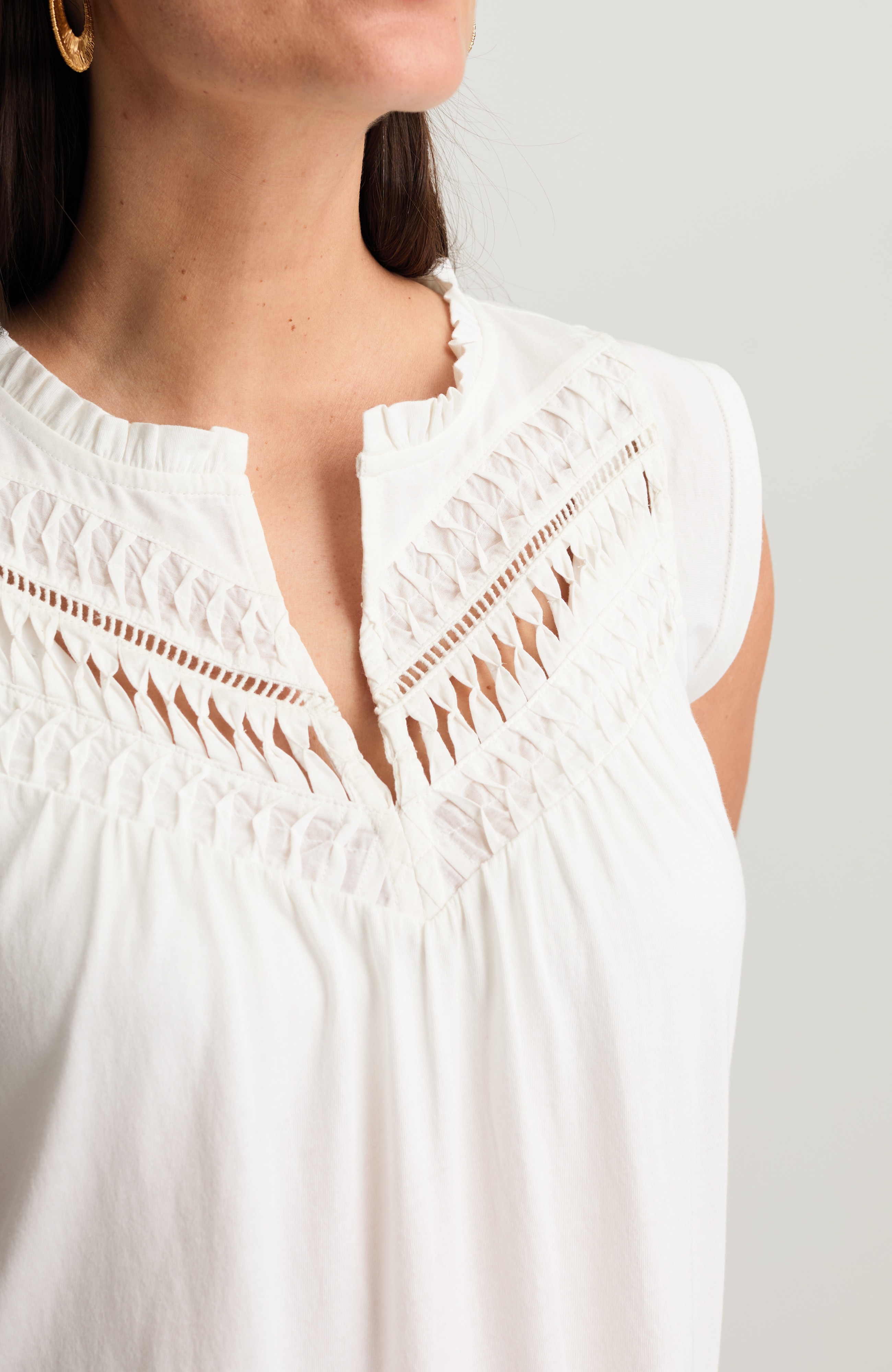 Mixed-Media Ruffle-Neck Top | JJill