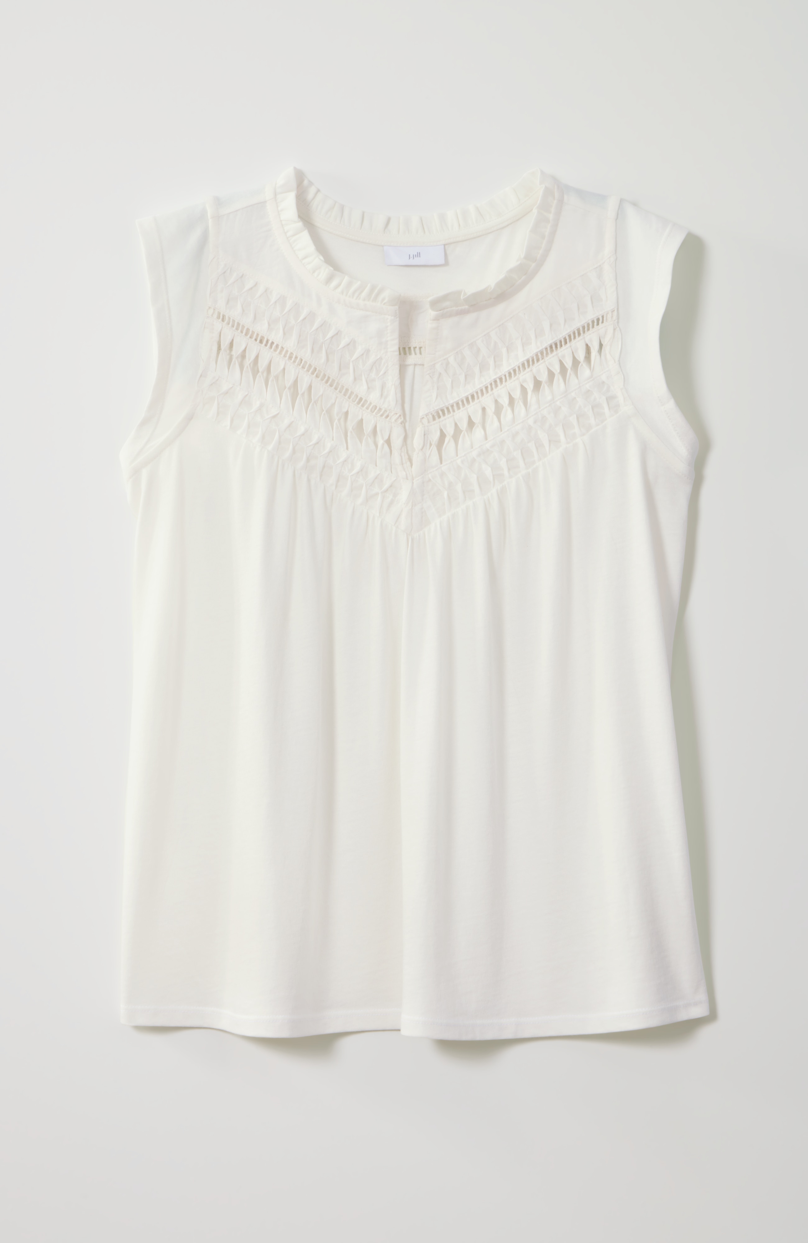 MIXED-MEDIA RUFFLE-NECK TOP | JJill
