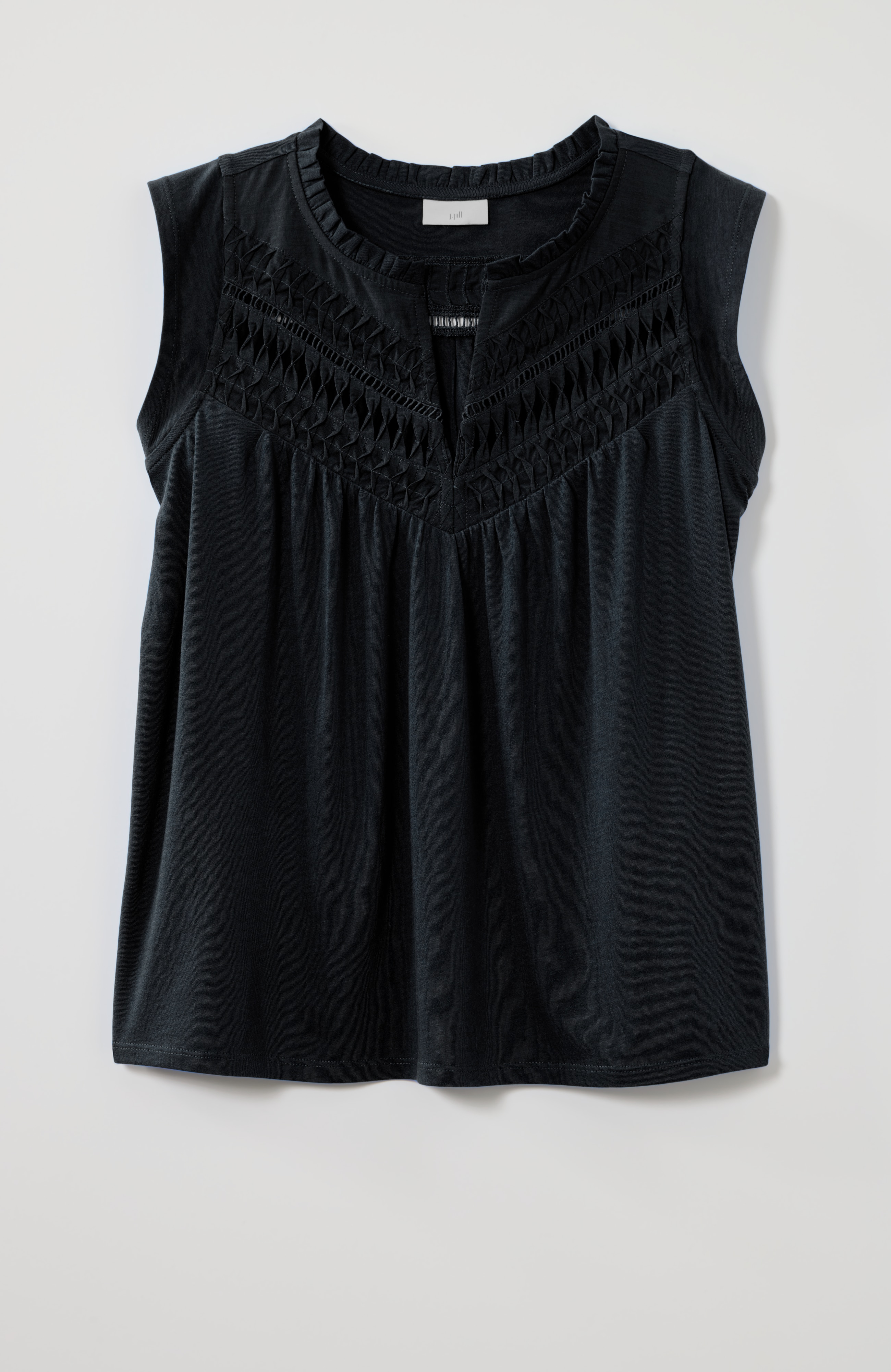 mixed-media ruffle-neck top