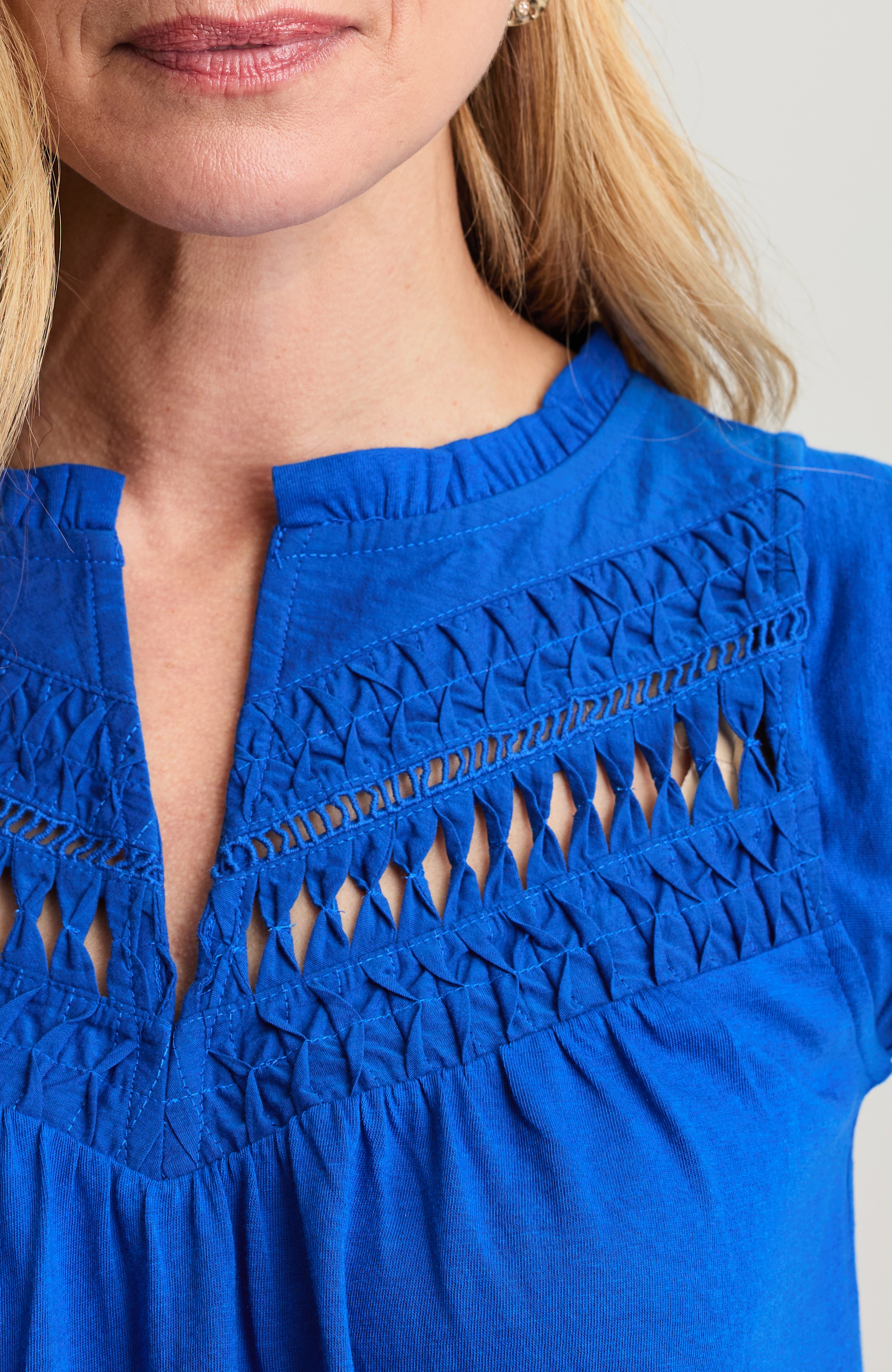 MIXED-MEDIA RUFFLE-NECK TOP | JJill
