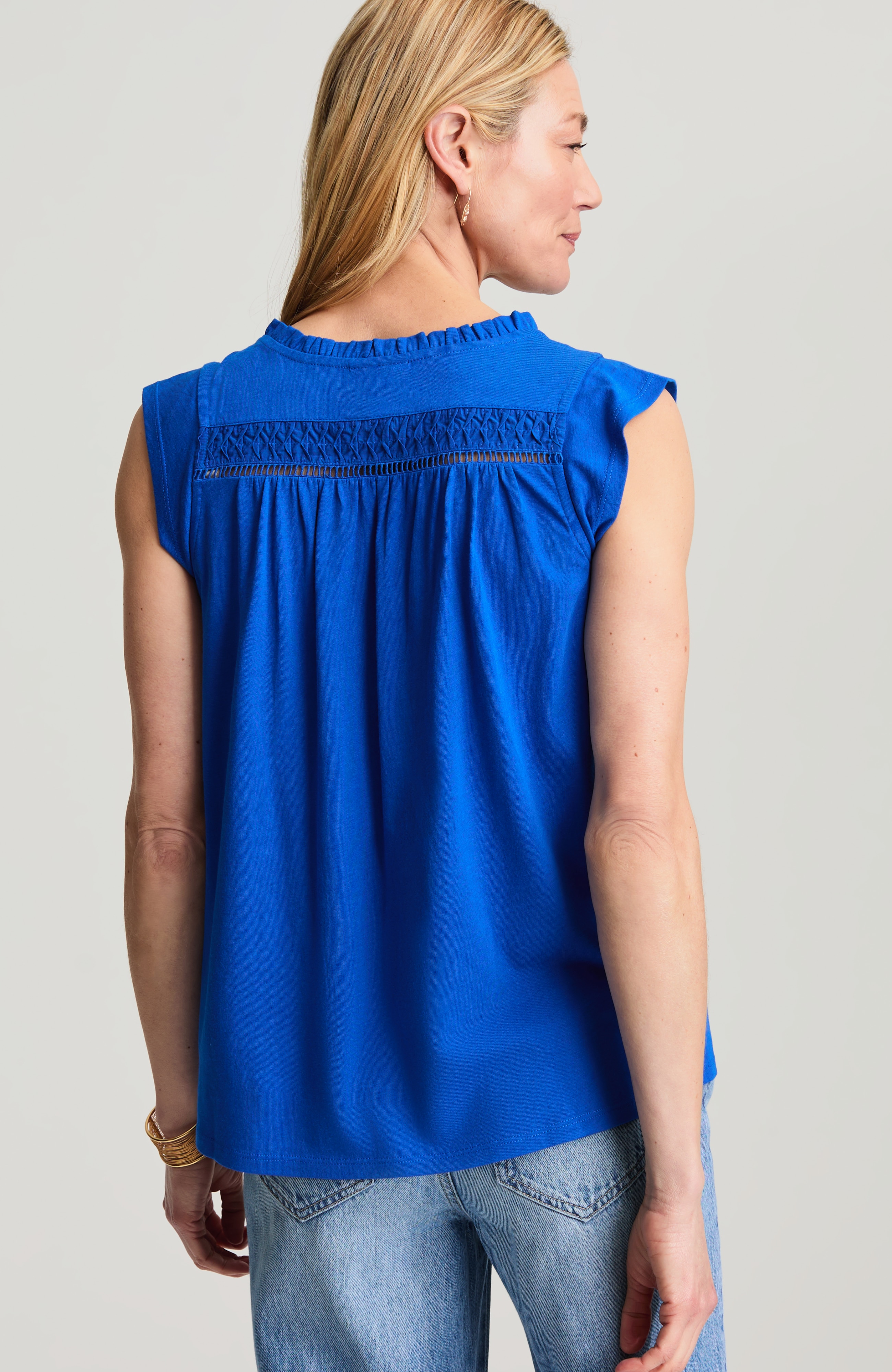 MIXED-MEDIA RUFFLE-NECK TOP | JJill