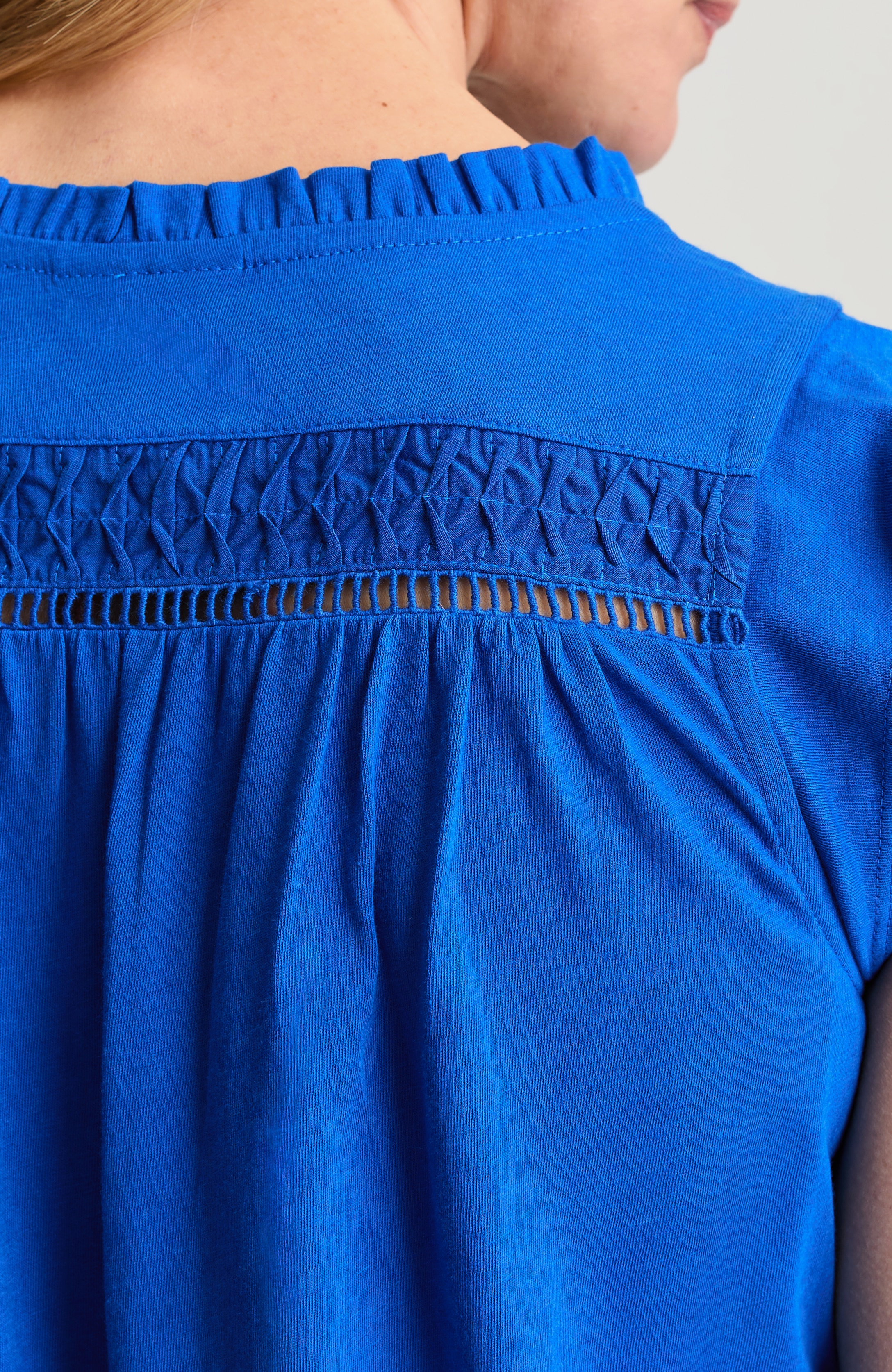 MIXED-MEDIA RUFFLE-NECK TOP | JJill