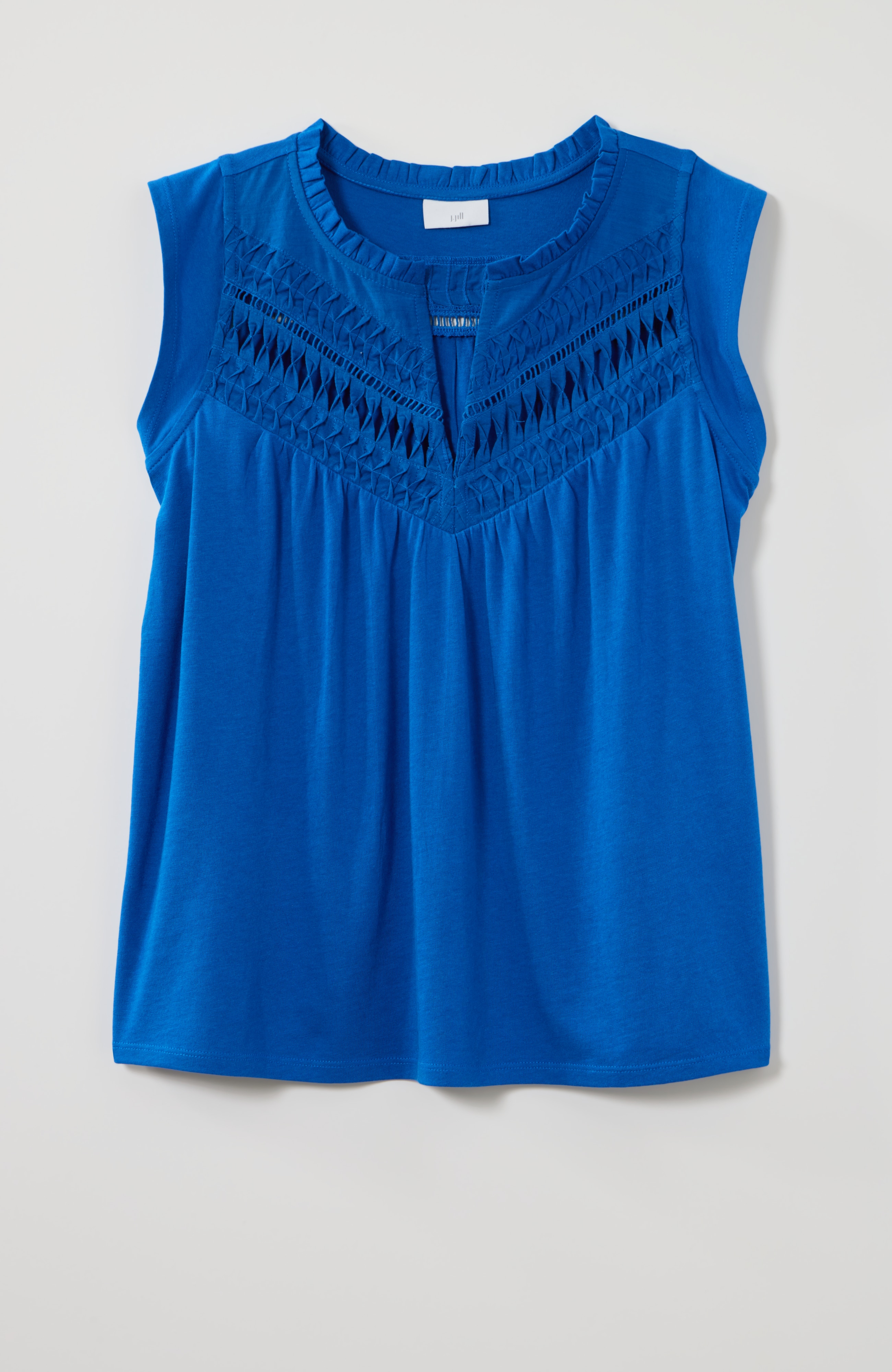 MIXED-MEDIA RUFFLE-NECK TOP | JJill