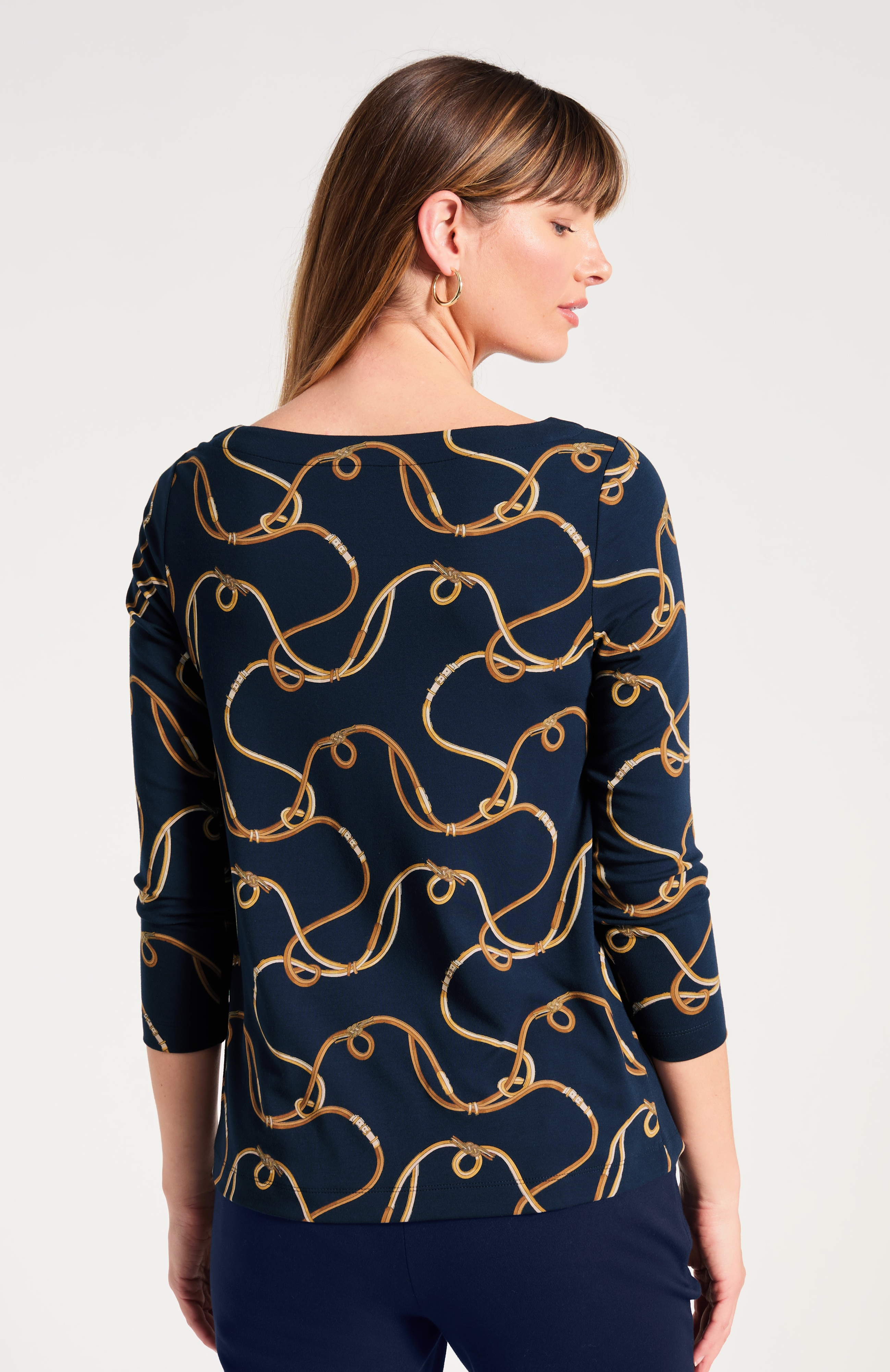 Printed Boat-Neck Top