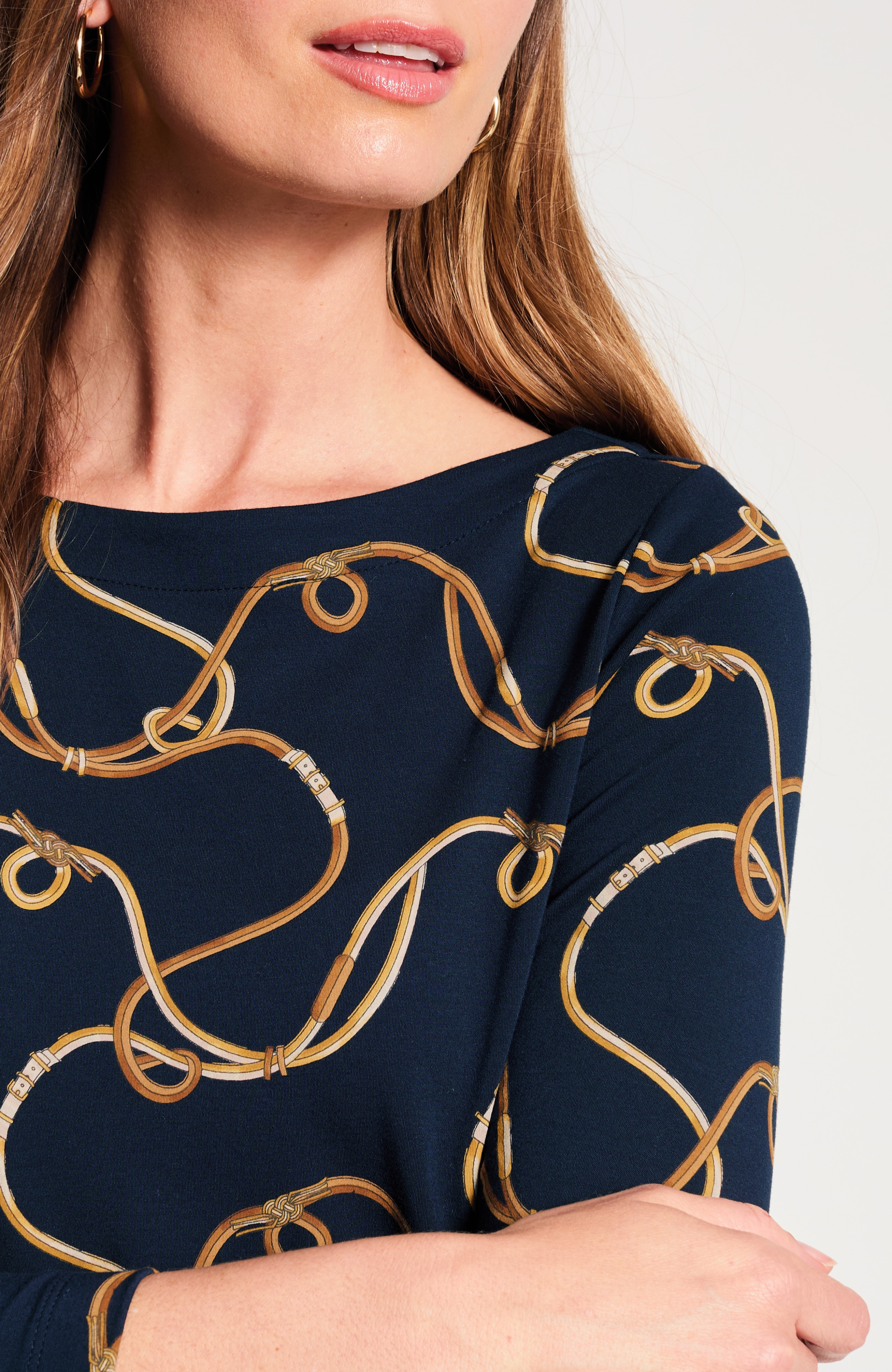 Printed Boat-Neck Top