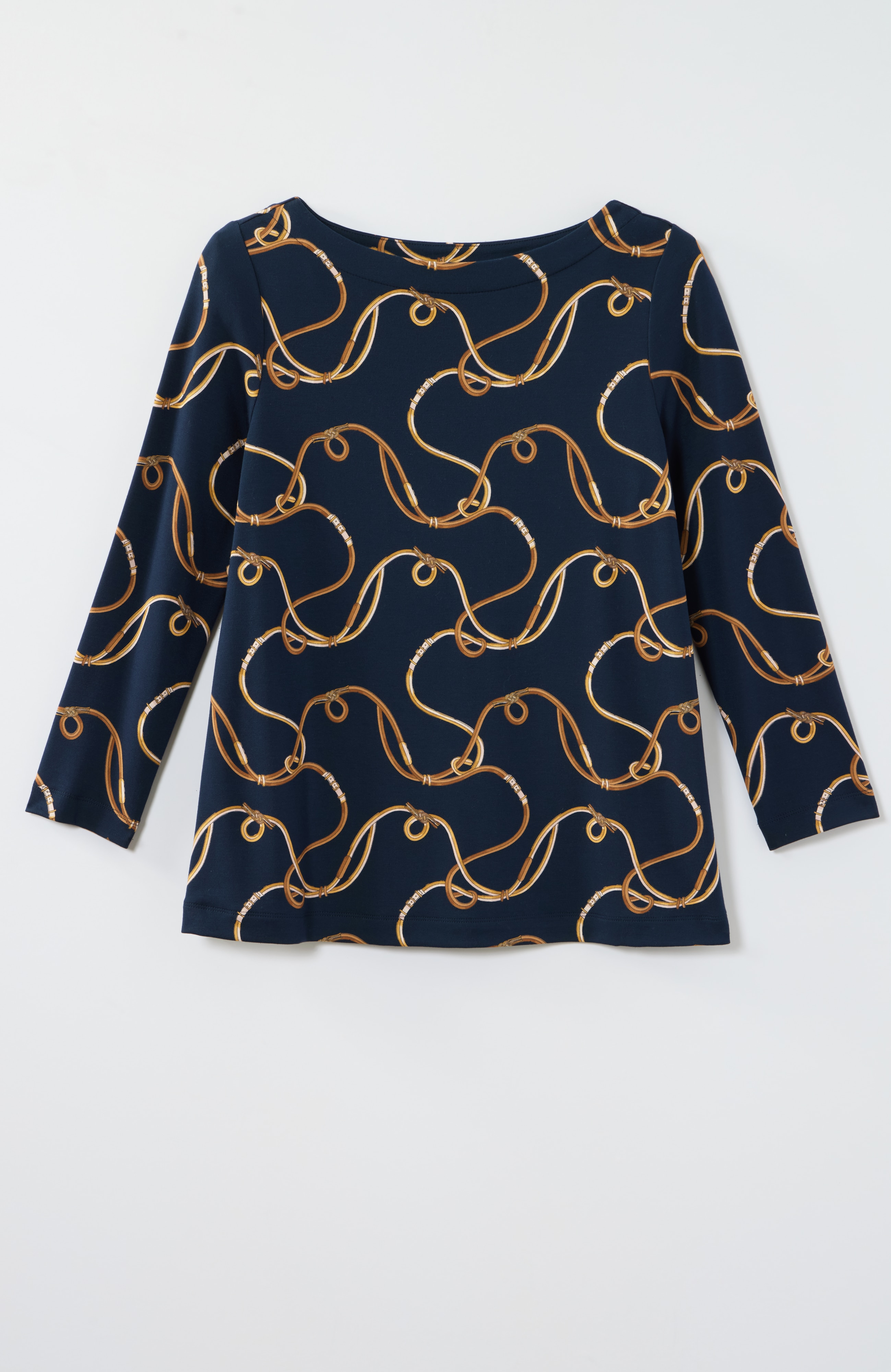 Printed Boat-Neck Top