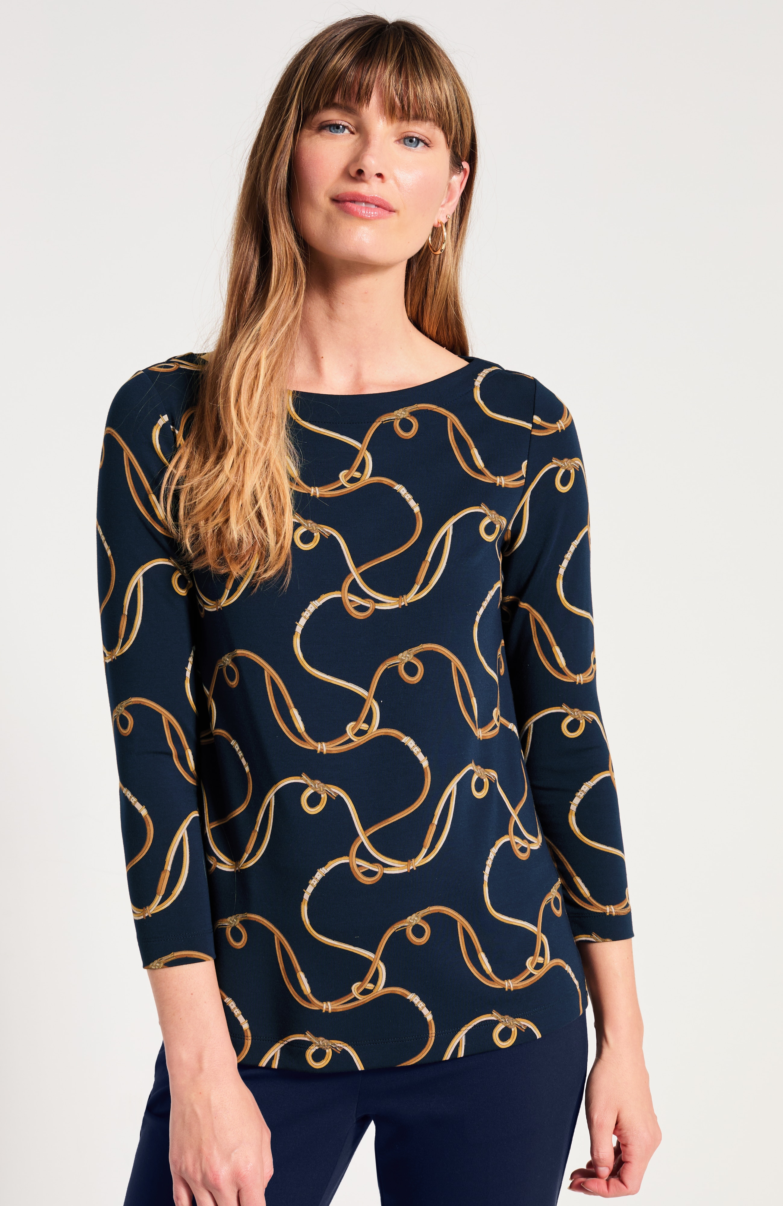 Printed Boat-Neck Top