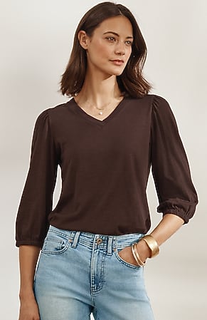 Image for V-Neck Elastic-Sleeve Top