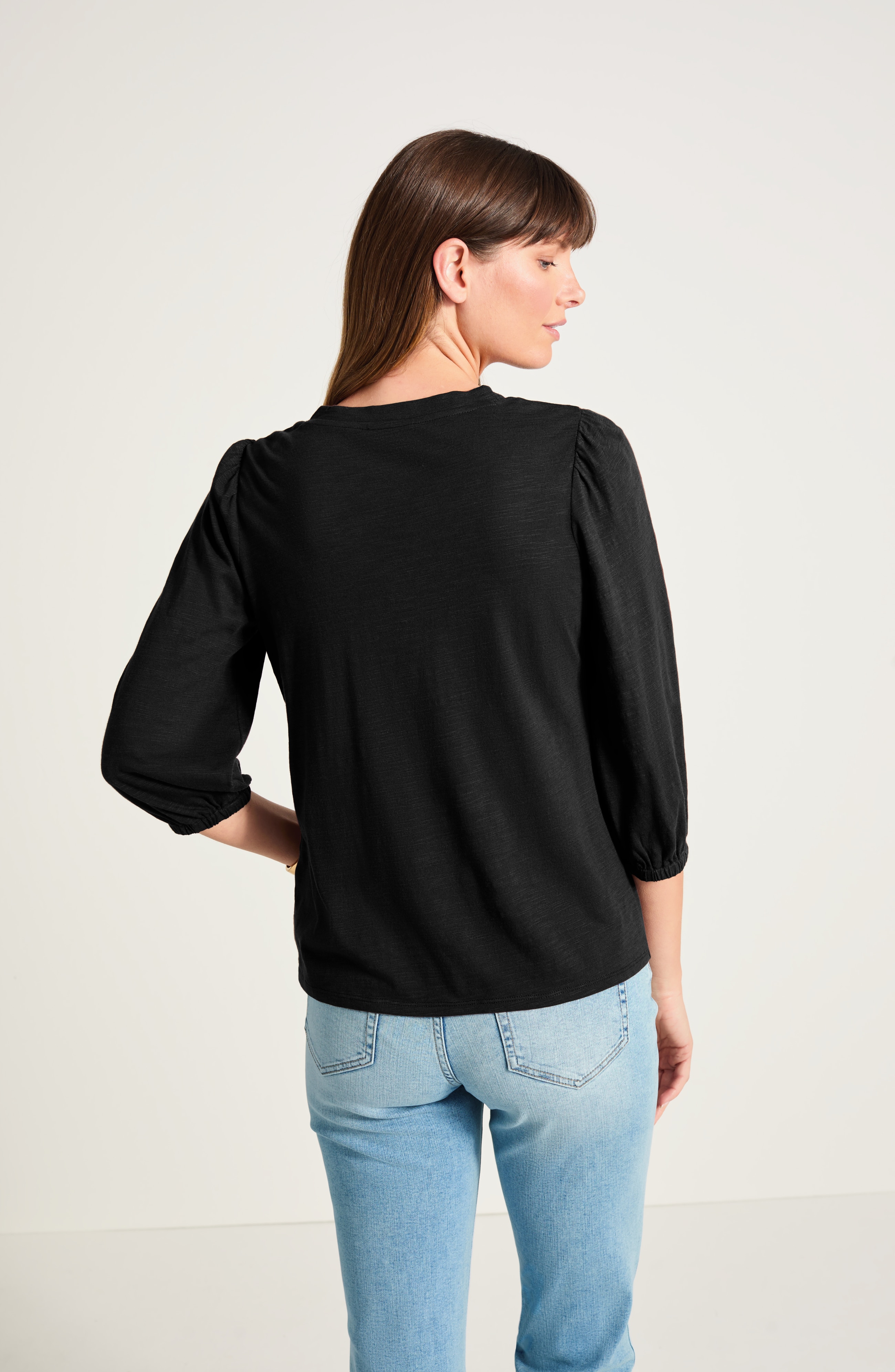 V-NECK ELASTIC-SLEEVE TOP | JJill