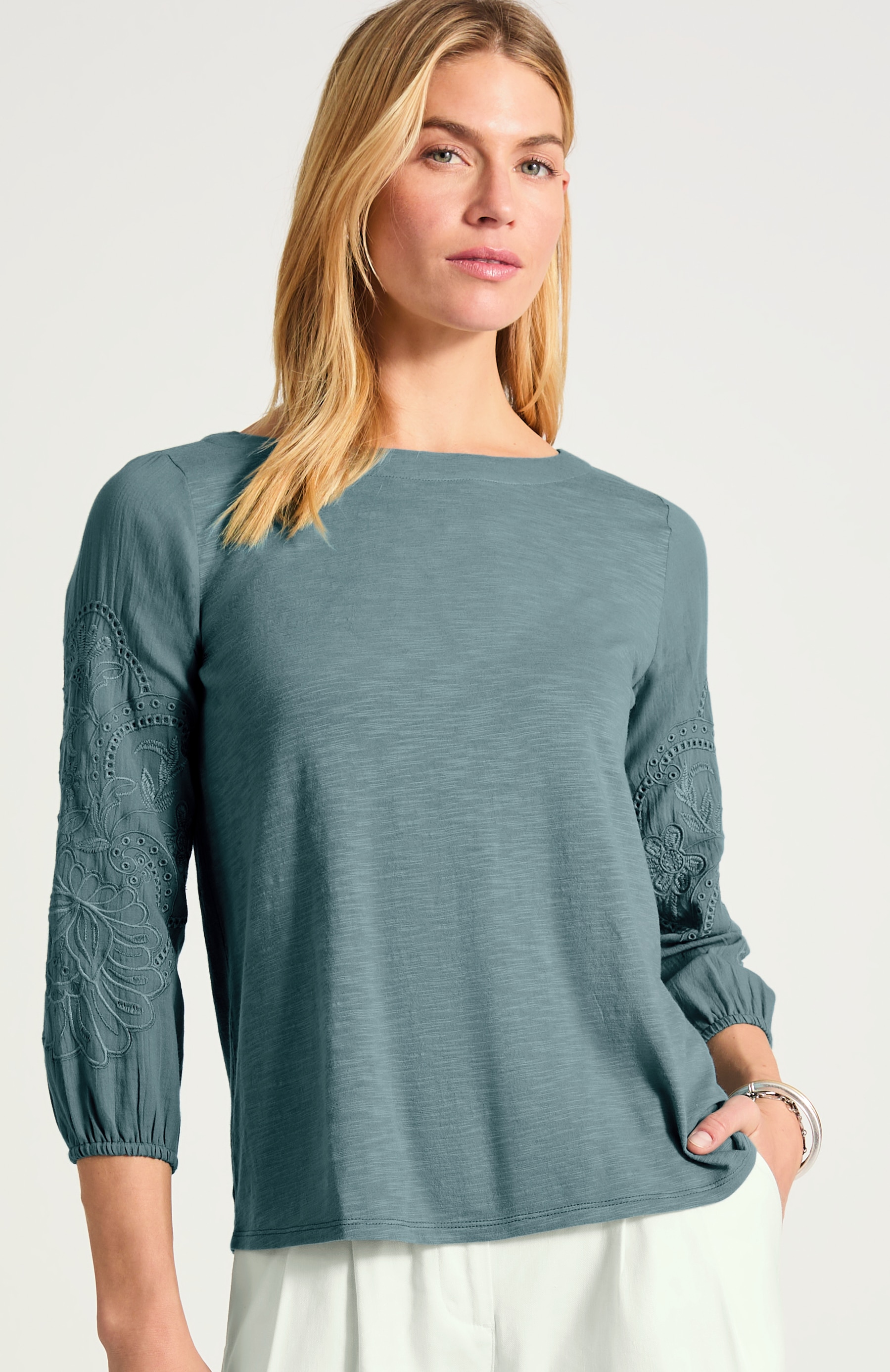 Mixed-Media Embroidered Top
