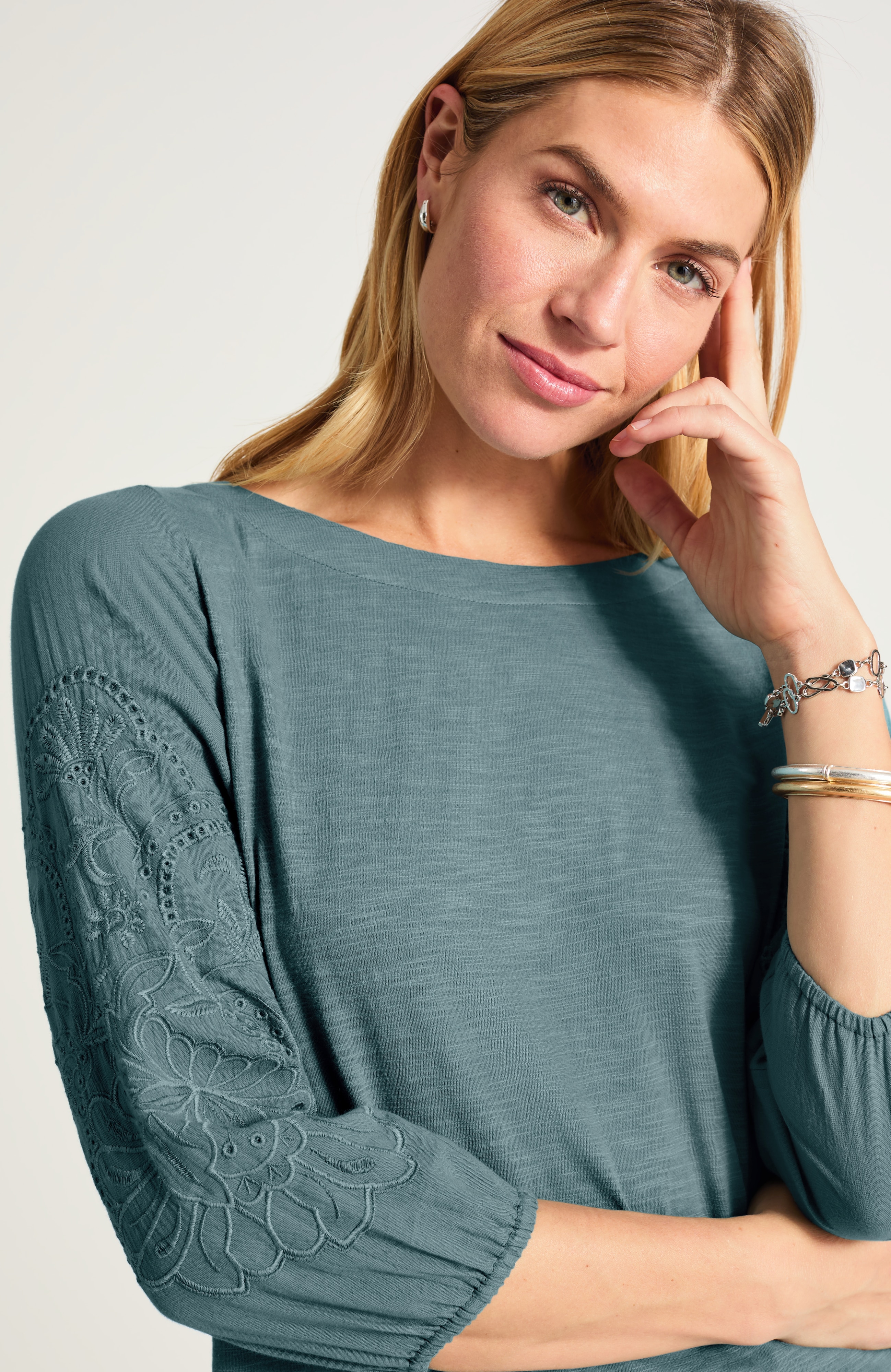 Mixed-Media Embroidered Top