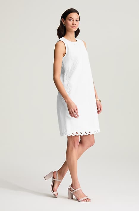 Women's Embroidered Scalloped-Hem Dress (White) (Size: L) | J.Jill