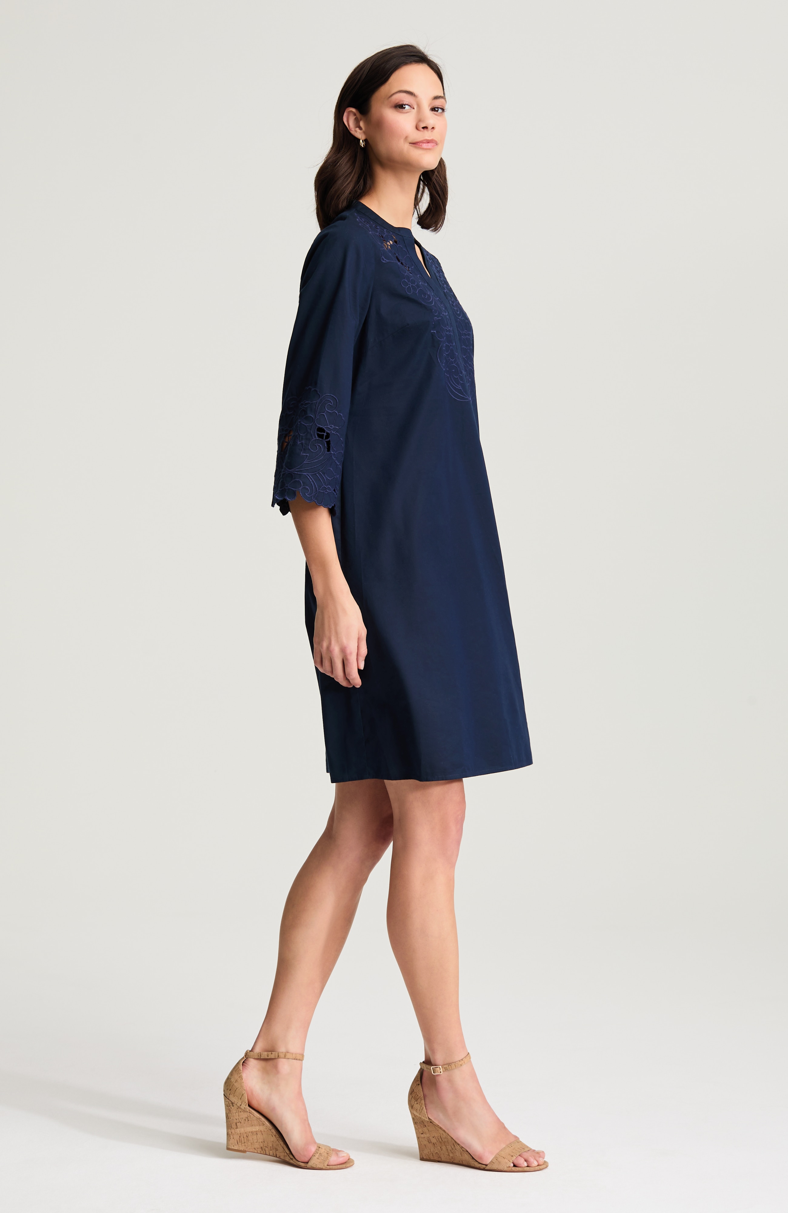 eyelet split-neck dress