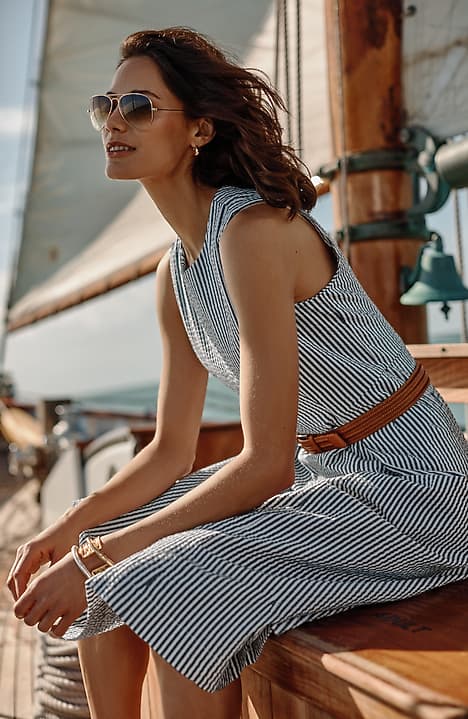 a line midi dress blue Blue Ribbed Knit Dress - Sleeveless A-Line Dress - Midi Dress