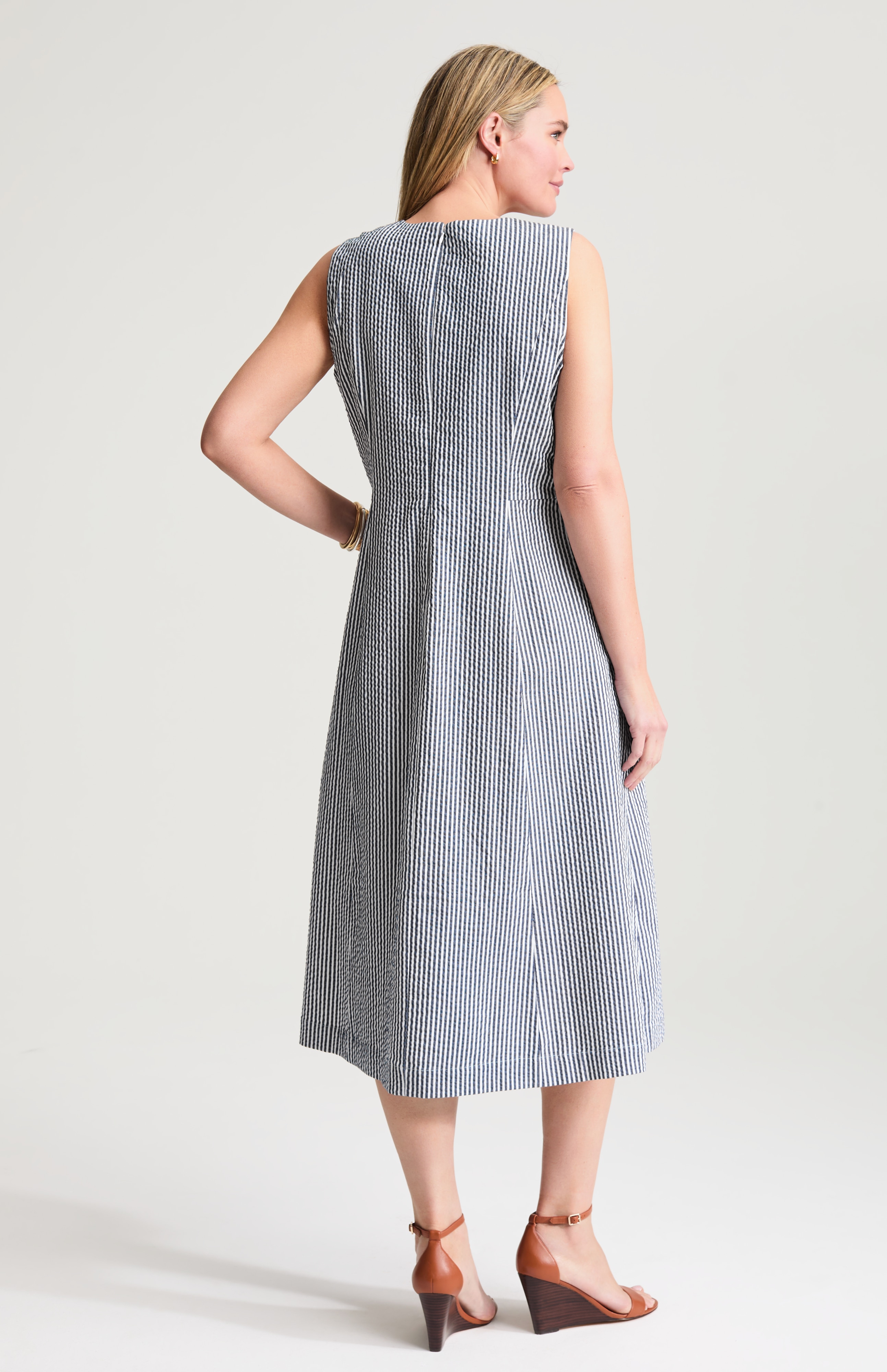 pleat-front a-line midi dress