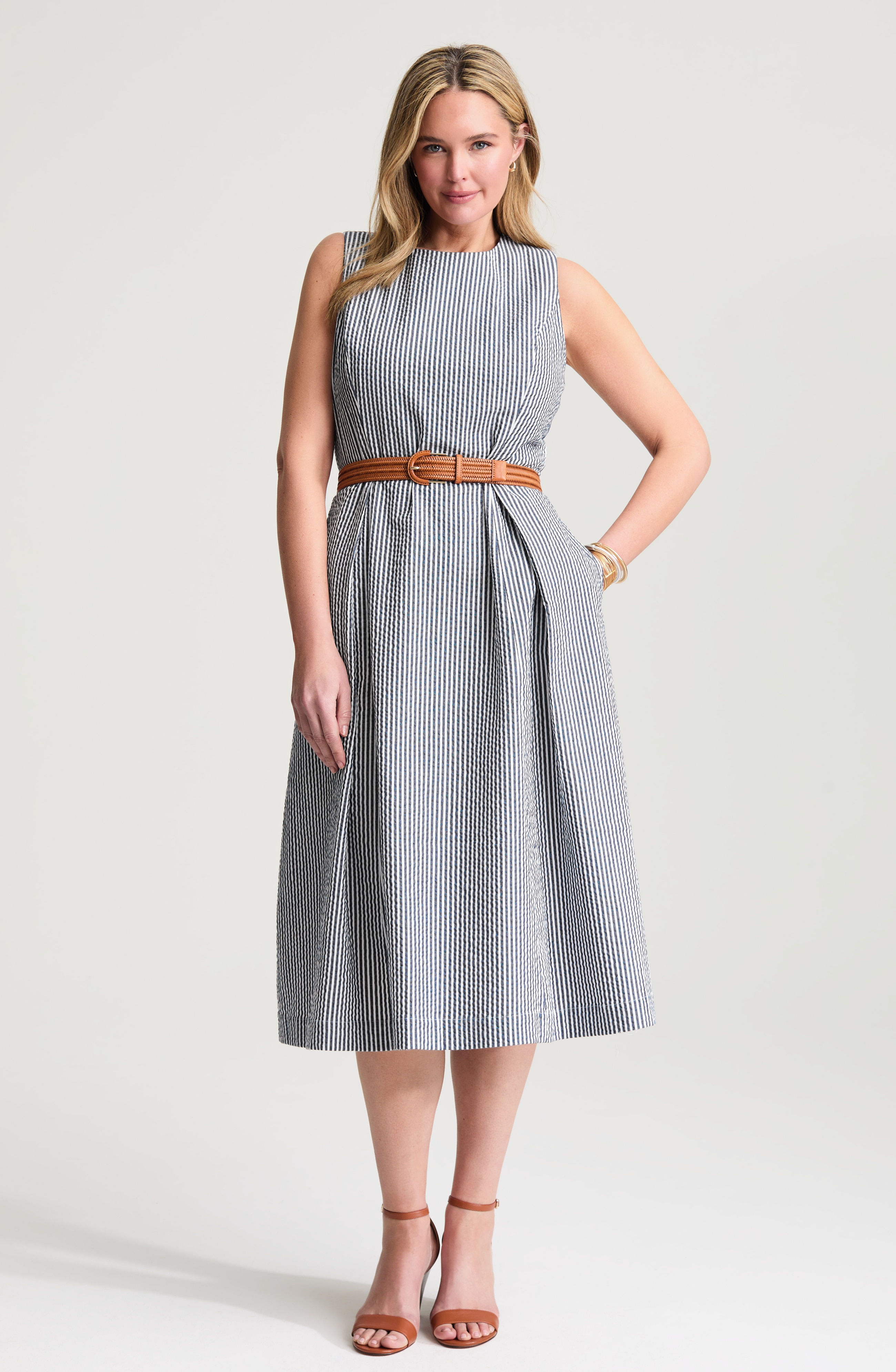 pleat-front a-line midi dress