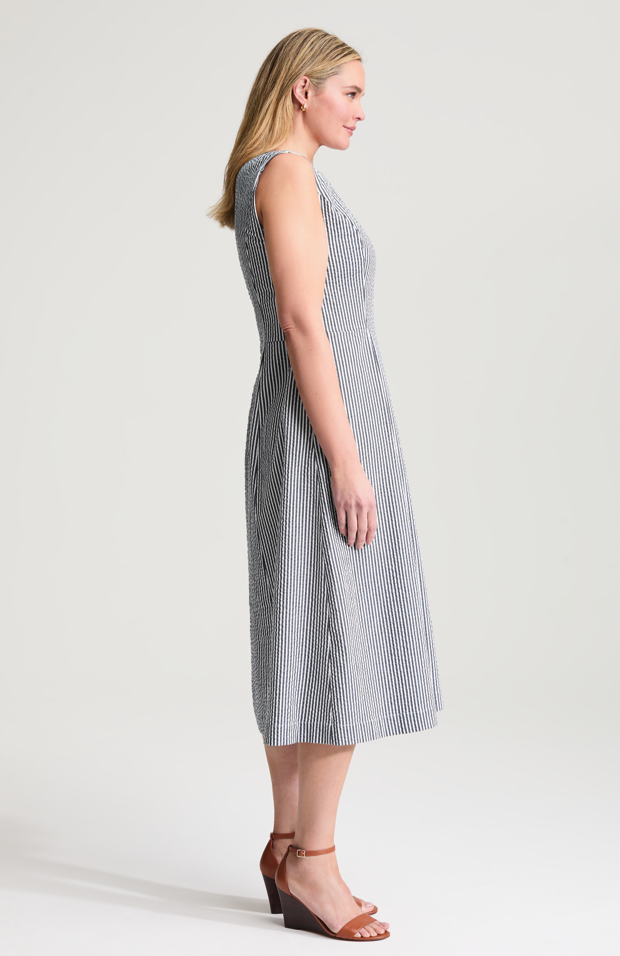 pleat-front a-line midi dress