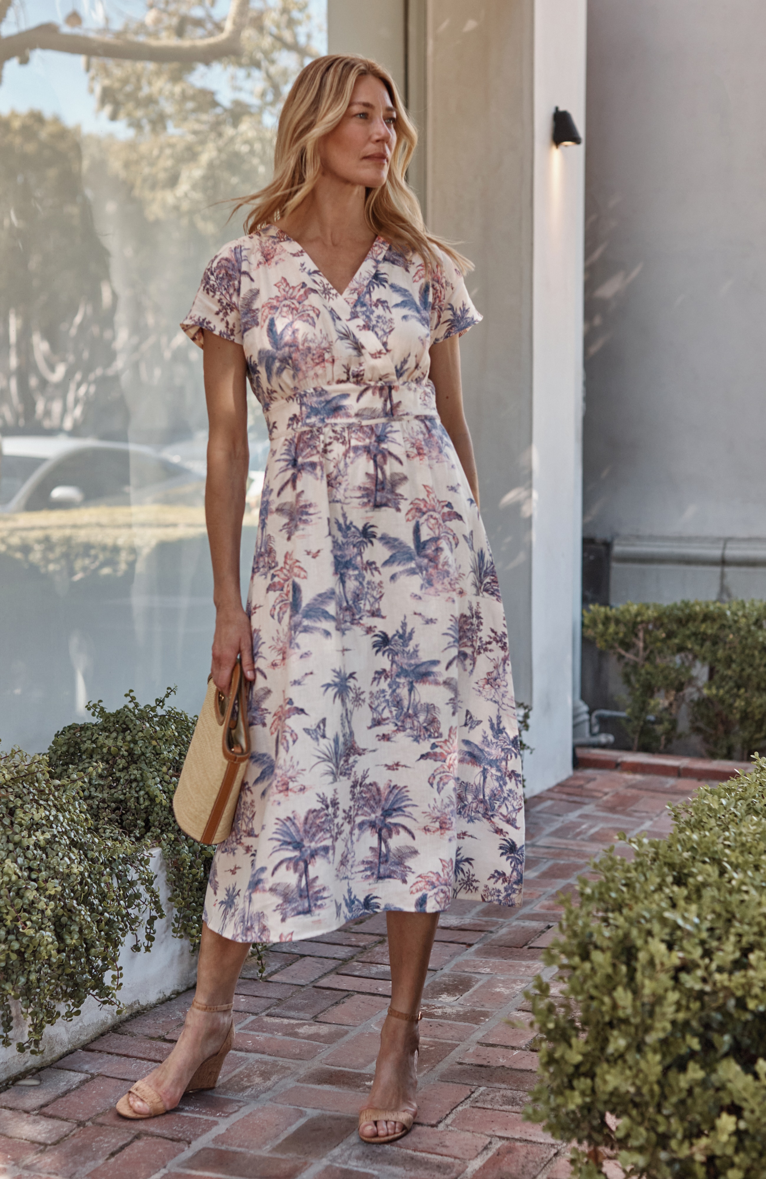 printed linen midi dress
