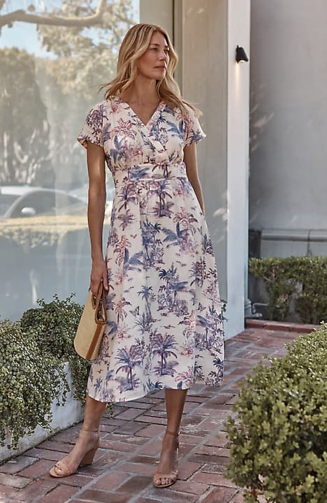 printed linen midi dress Sorrento Linen Blend Midi Dress - / Vine Print- Size2XL