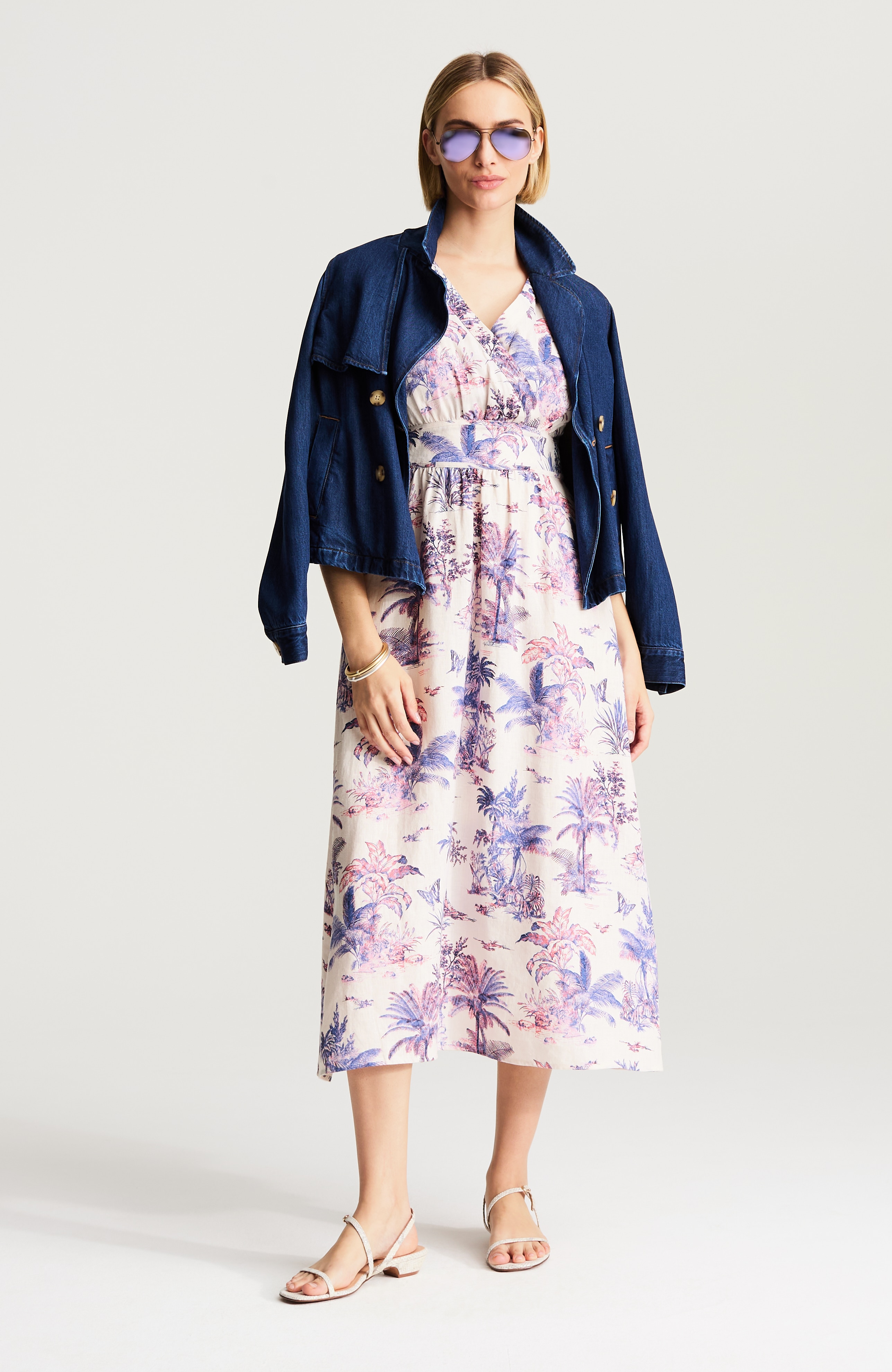 printed linen midi dress