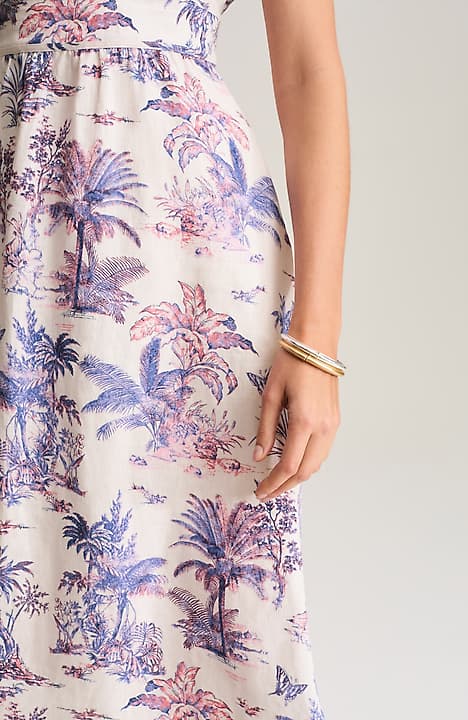 PRINTED LINEN MIDI DRESS | JJill