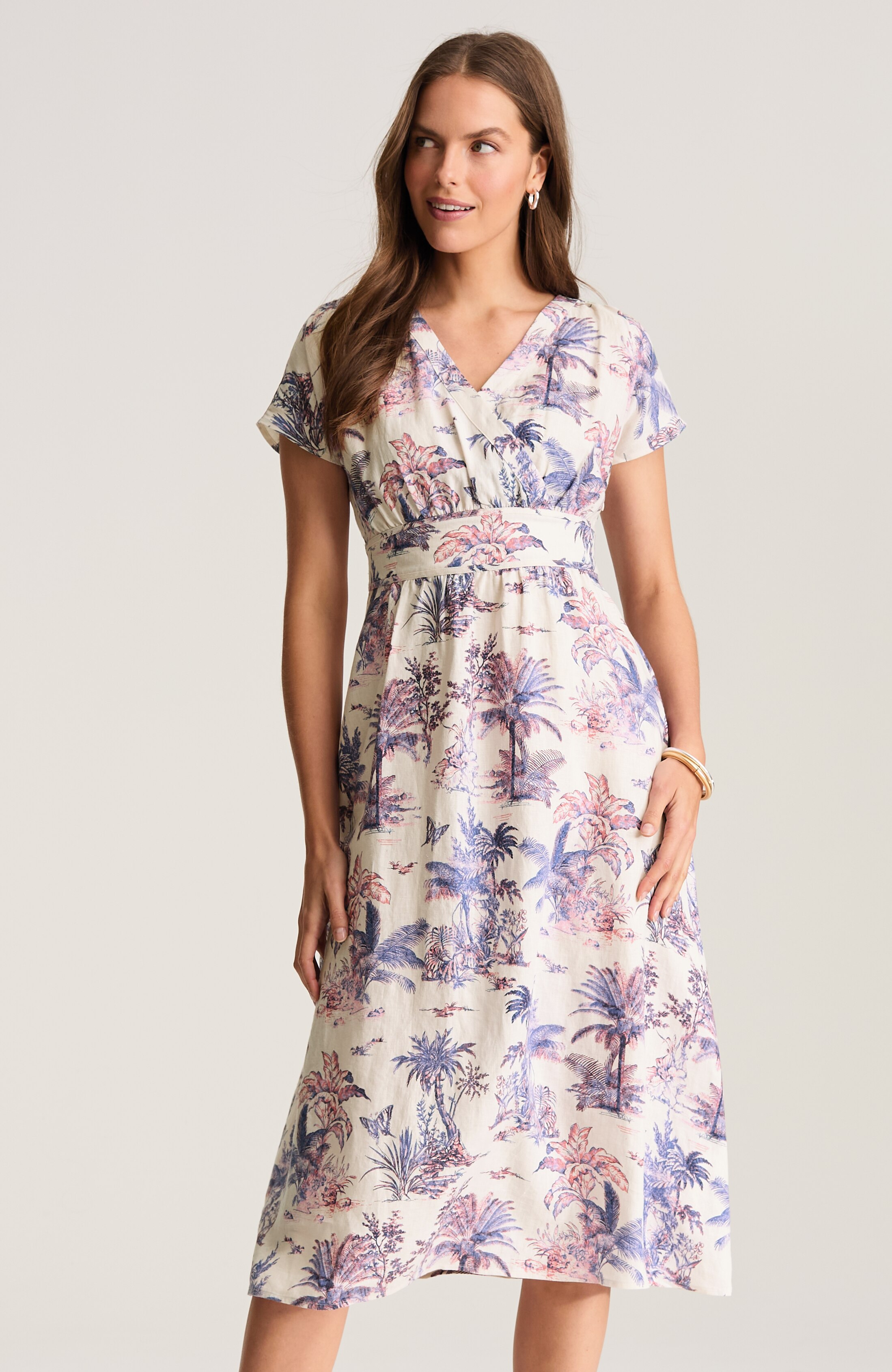 printed linen midi dress