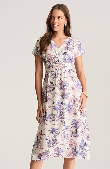 printed linen midi dress Sorrento Linen Blend Midi Dress - / Vine Print- Size2XL