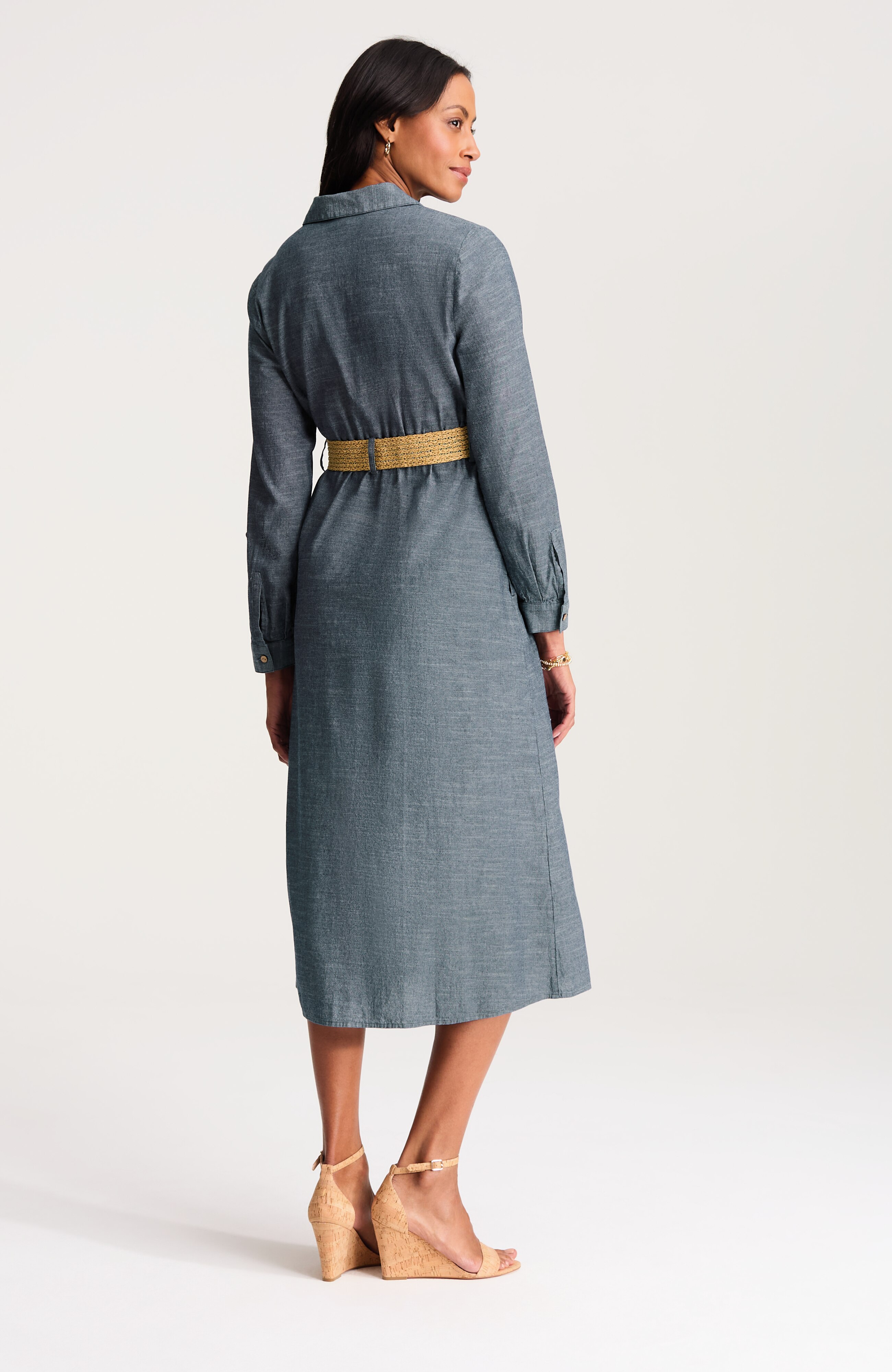 belted chambray shirtdress