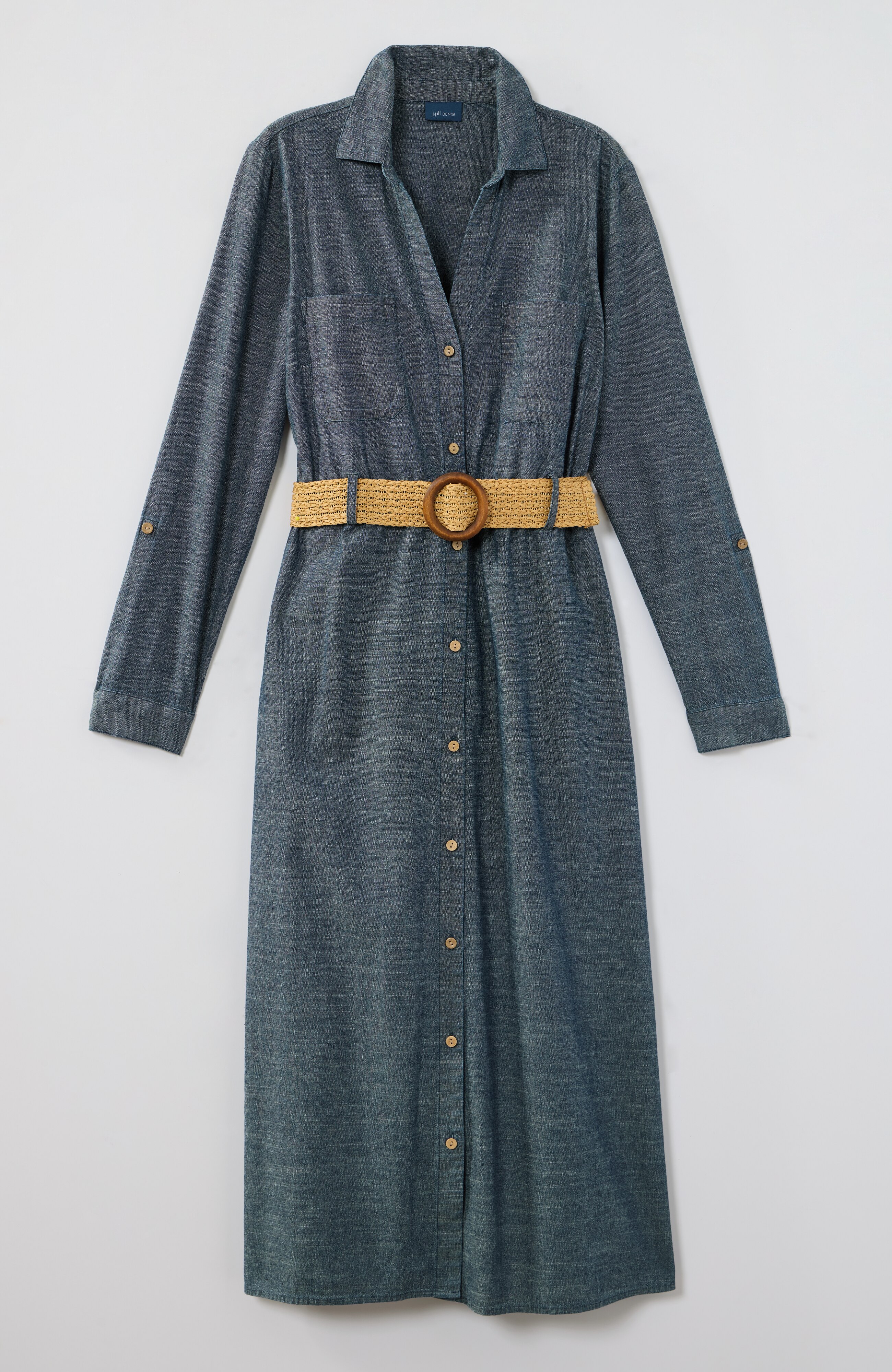 belted chambray shirtdress