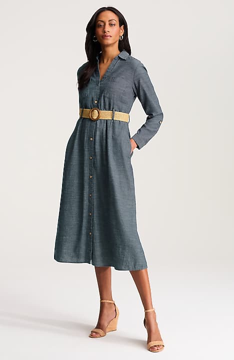 j crew chambray shirt dress Women's Plus Size Belted Chambray Shirtdress (Saratoga Wash) (Size: 4X)