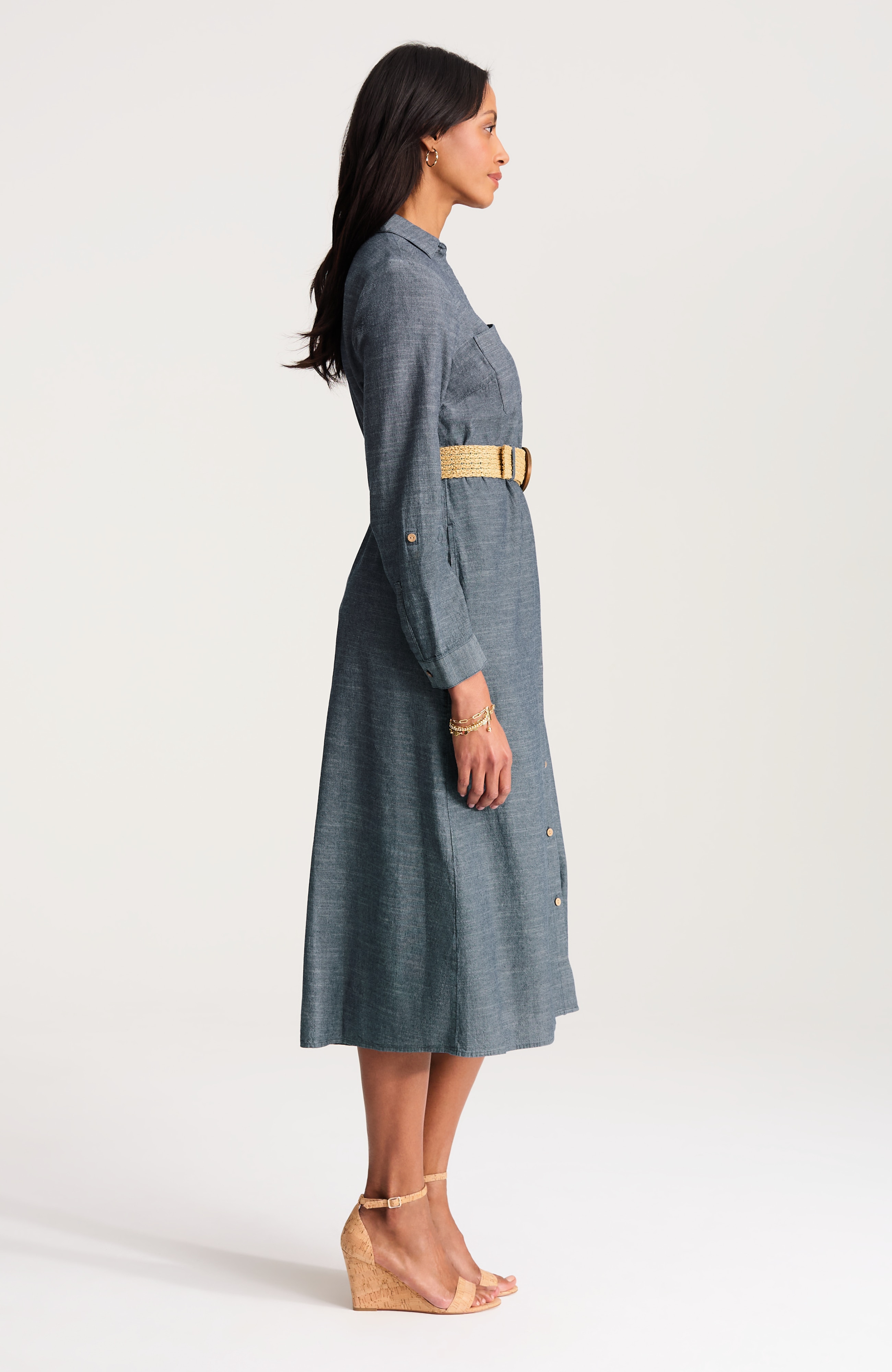 belted chambray shirtdress