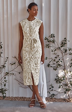 Image for Embroidered Tie-Waist Midi Dress