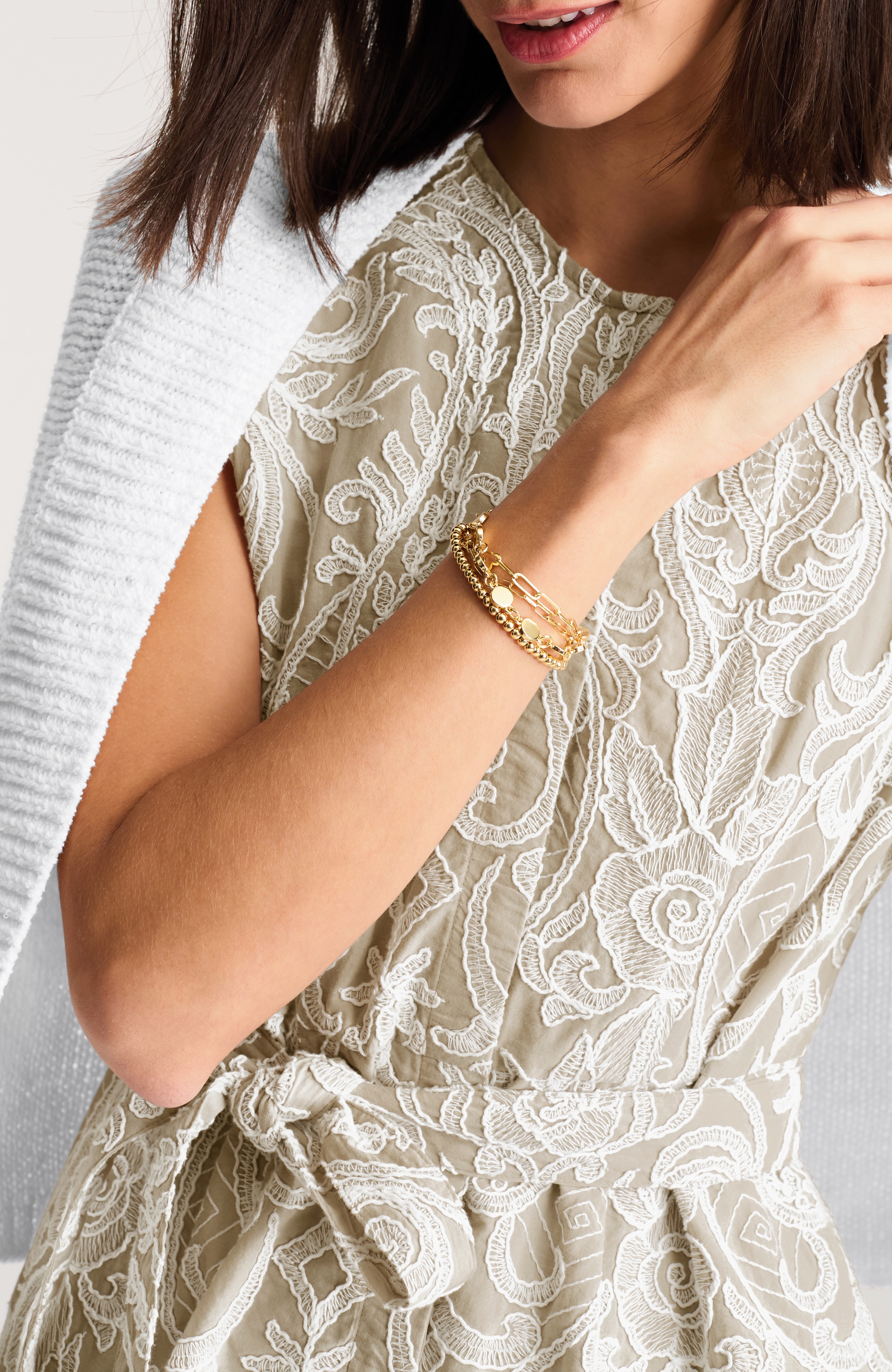 embroidered tie-waist midi dress