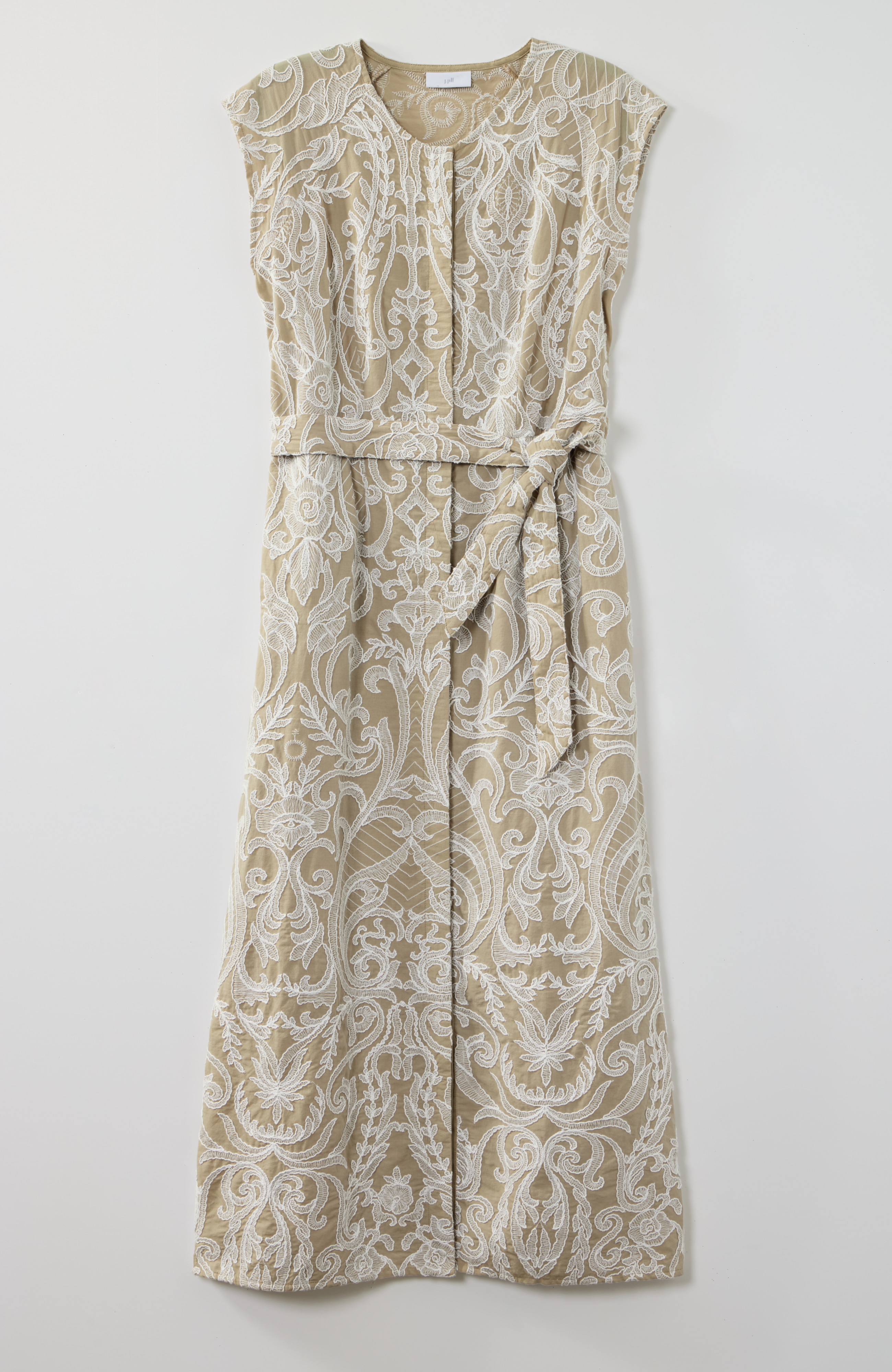embroidered tie-waist midi dress